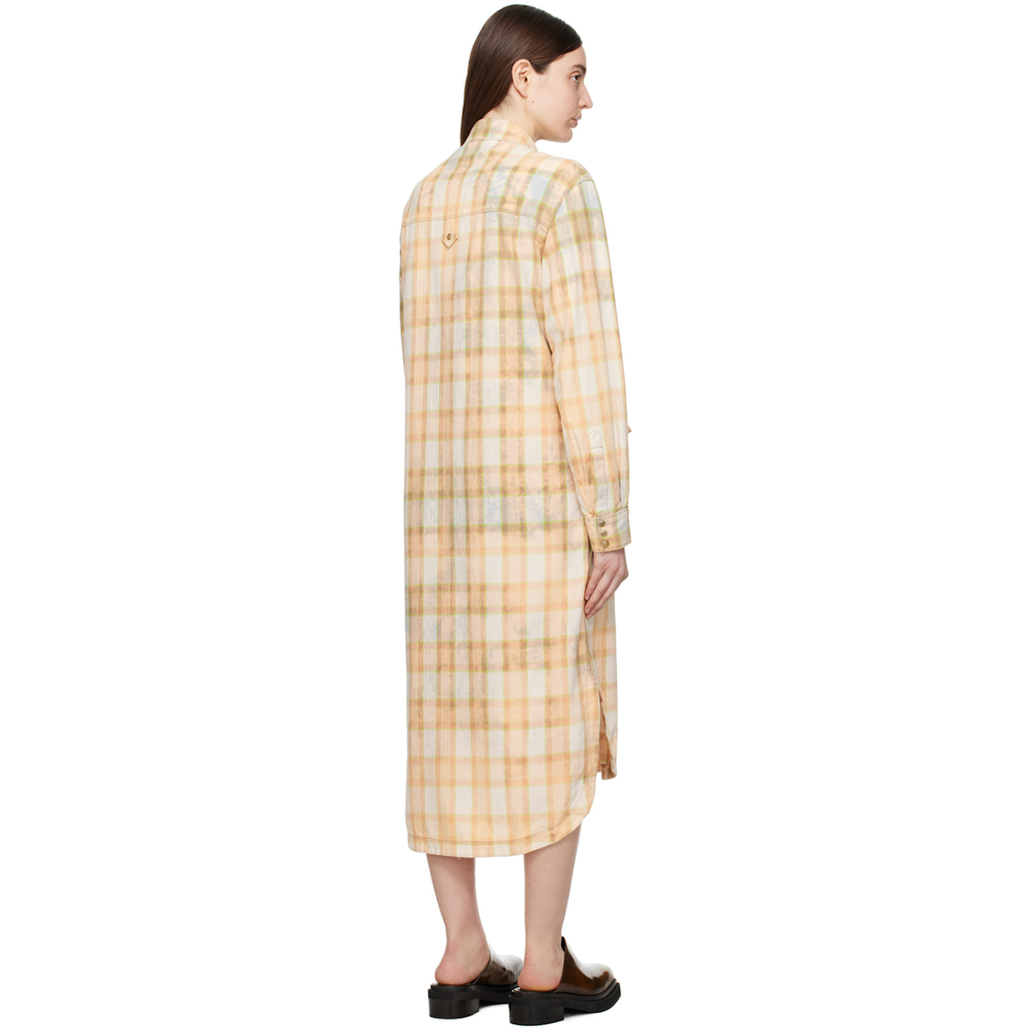  Open Yy Orange Check Midi Dress 