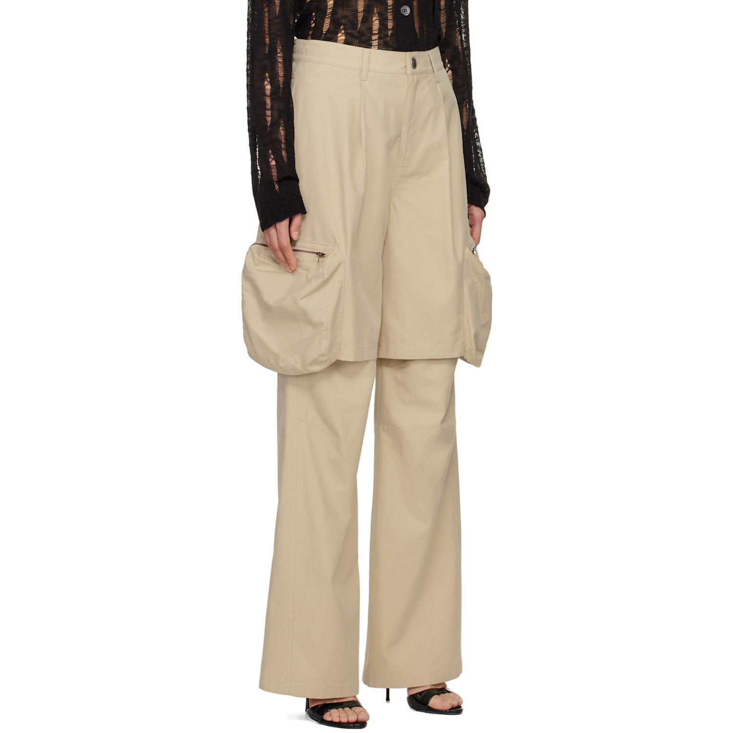  Lesugiatelier Beige Layered Cargo Pants 