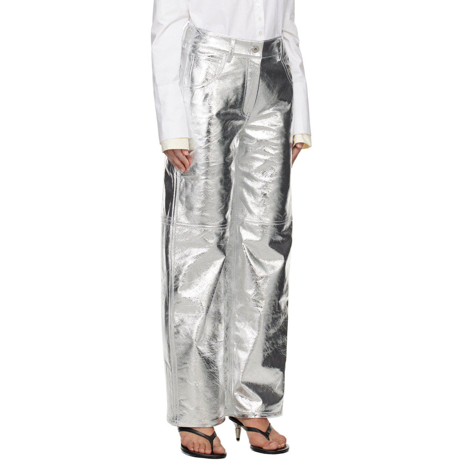  Interior Silver 'the Sterling' Leather Pants 