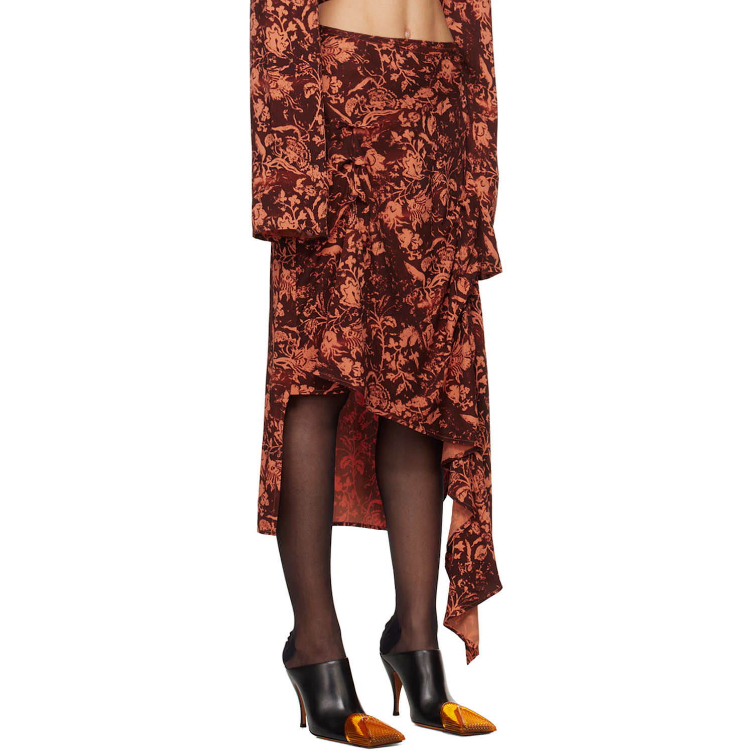  Jade Cropper Burgundy & Orange Asymmetric Midi Skirt 
