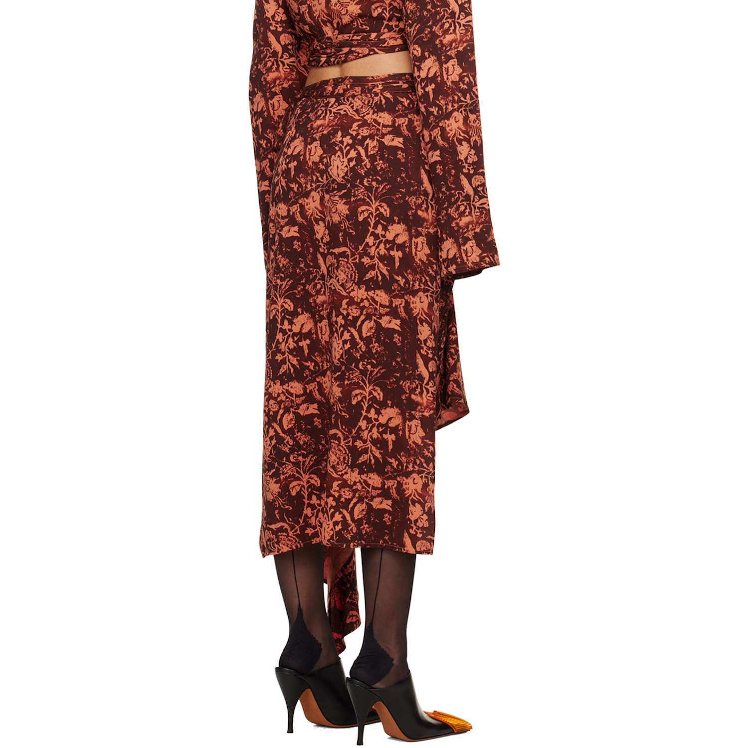  Jade Cropper Burgundy & Orange Asymmetric Midi Skirt 