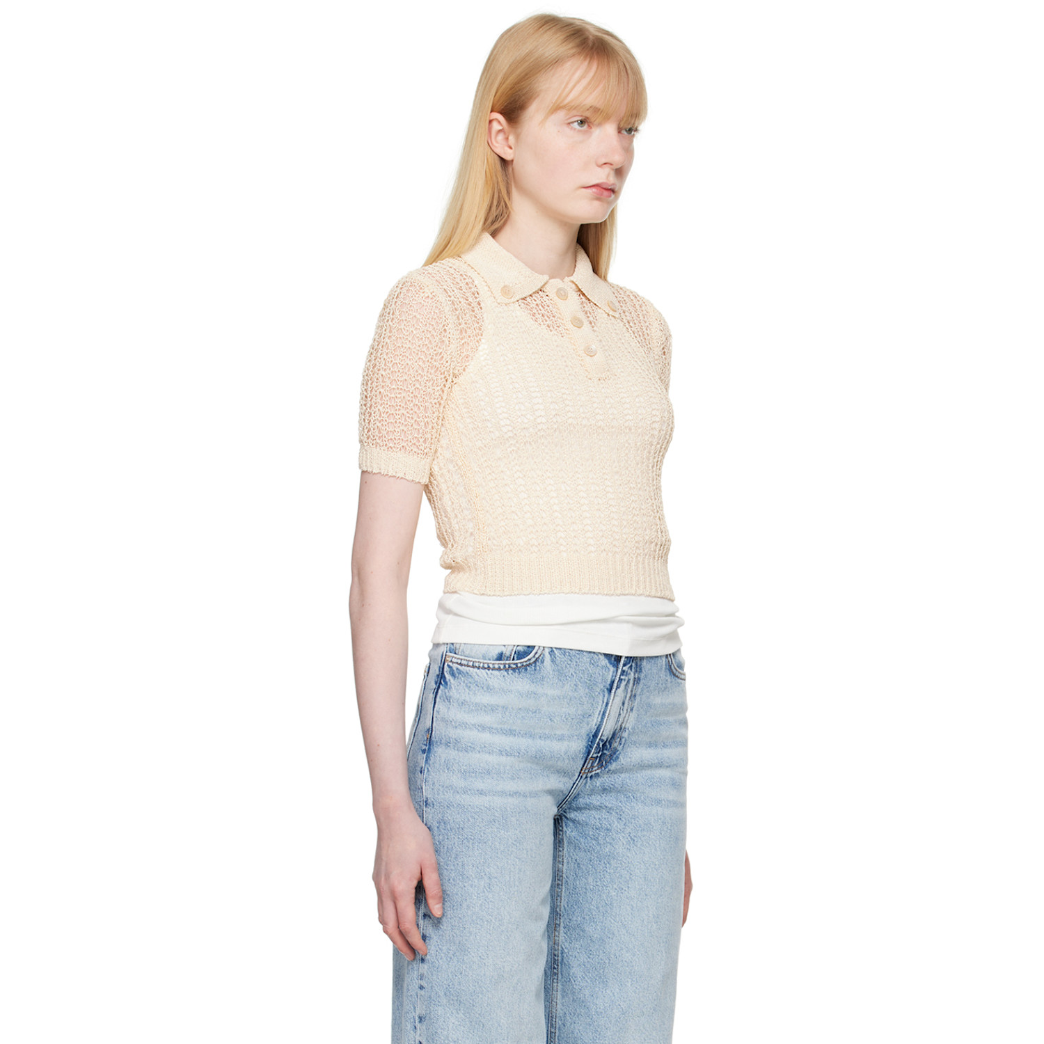  Recto Beige Net Crop Polo 