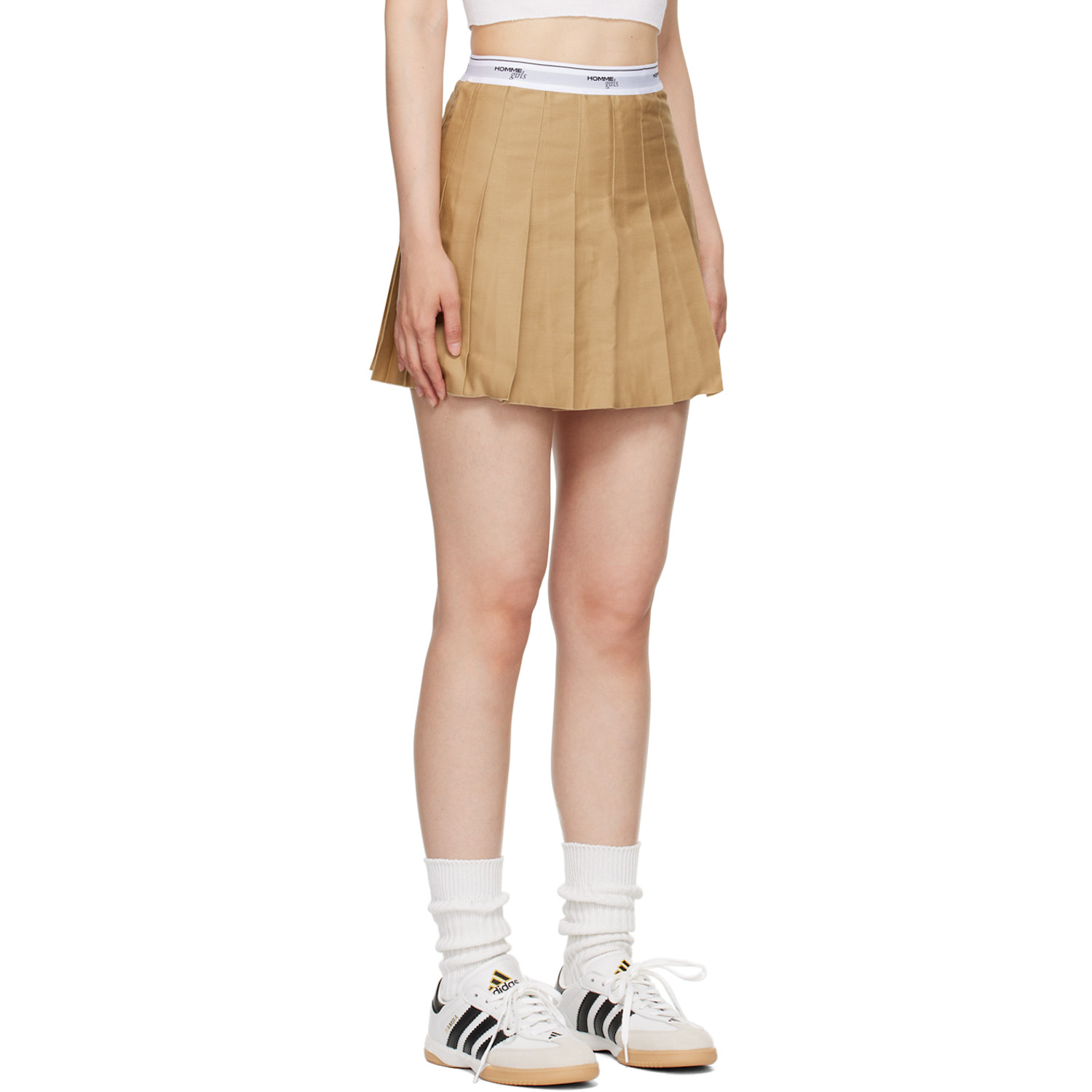  Hommegirls Tan Pleated Miniskirt 