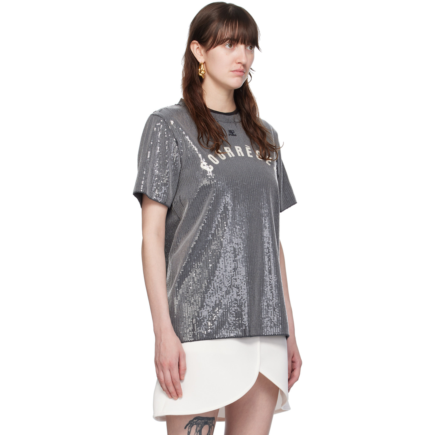  Courrèges Gray Sequinned T-shirt 