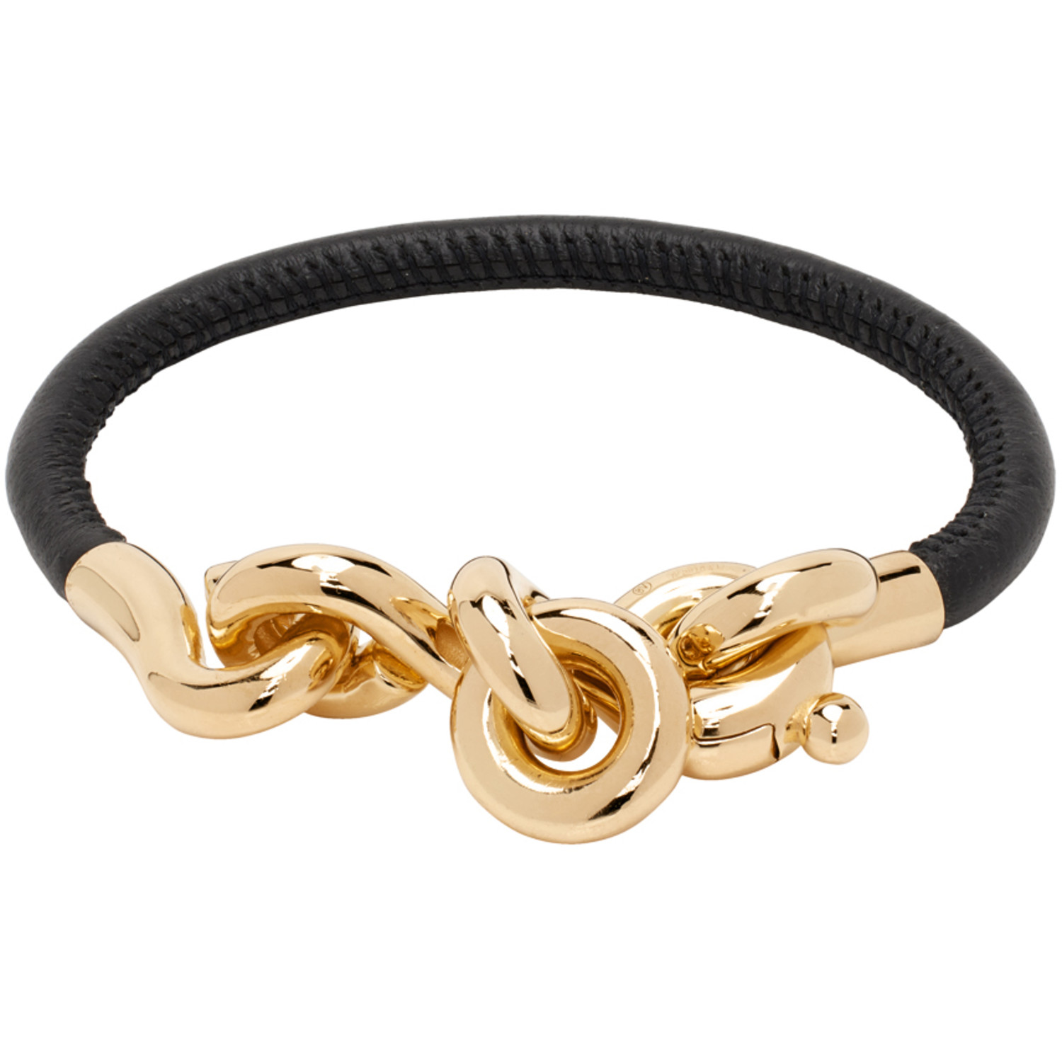  Bottega Veneta Black Loop Leather Bracelet 