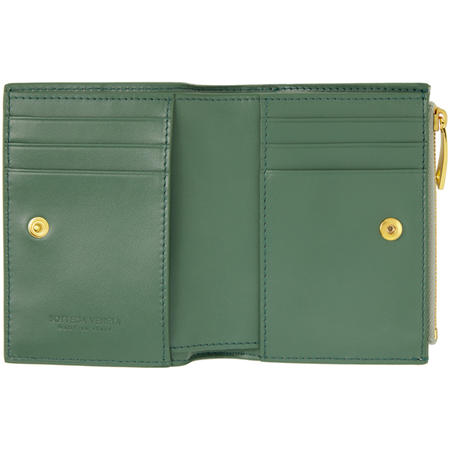 Bottega Veneta Green Small Cassette Bi-fold Zip Wallet 