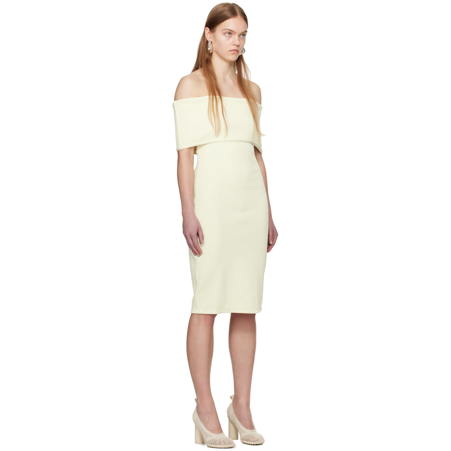  Bottega Veneta Off-white Textured Midi Dress 