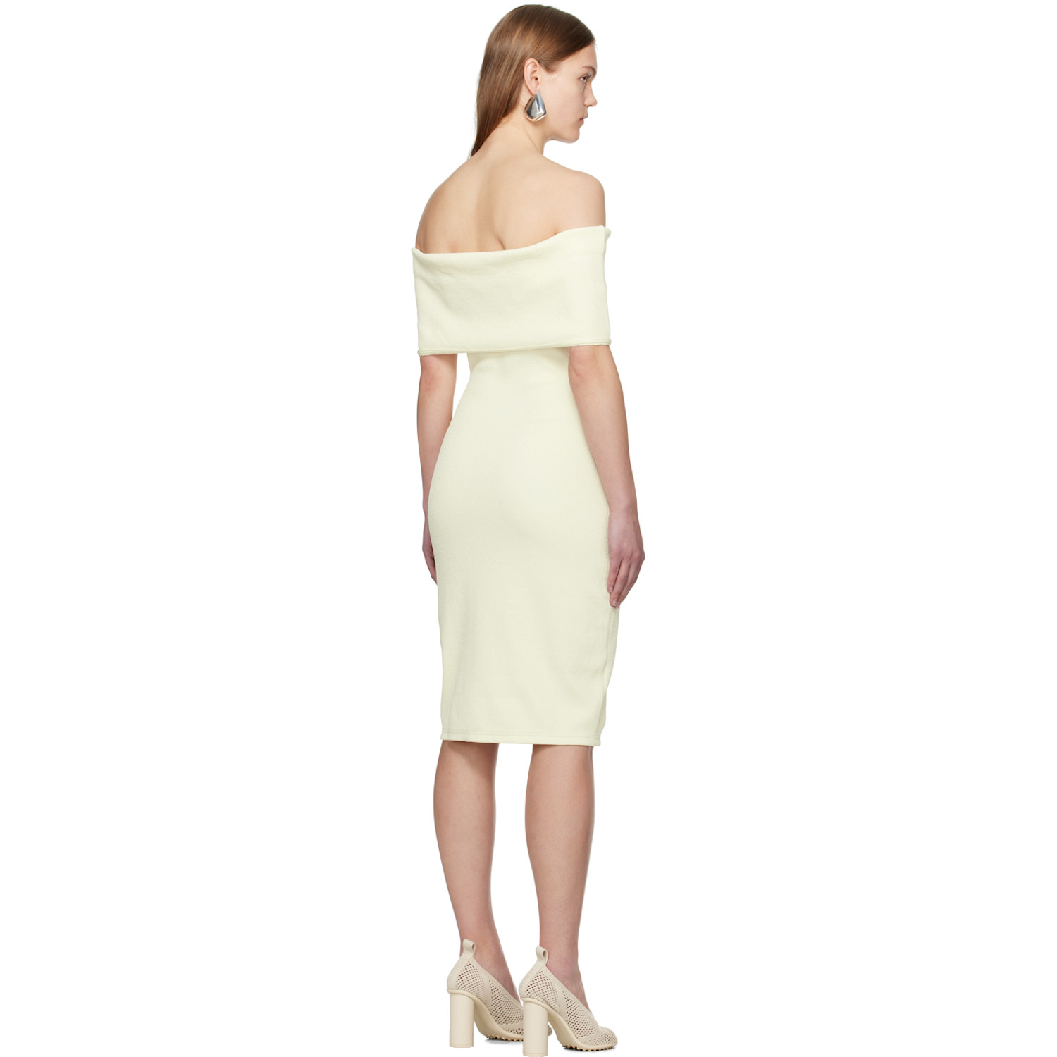  Bottega Veneta Off-white Textured Midi Dress 