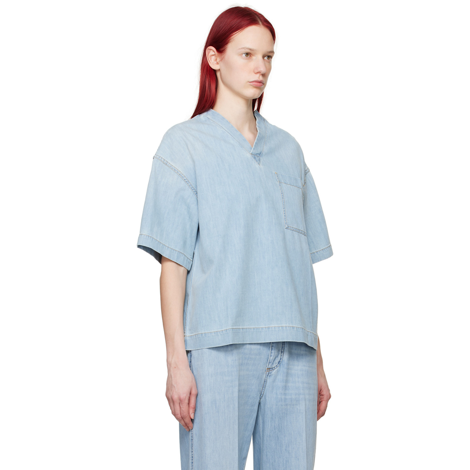  Bottega Veneta Blue Bleached Denim Shirt 