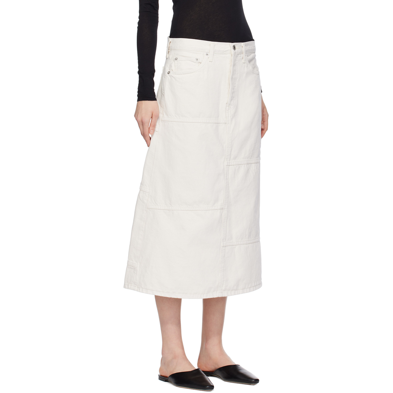  Re/done Off-white Seamed Denim Maxi Skirt 