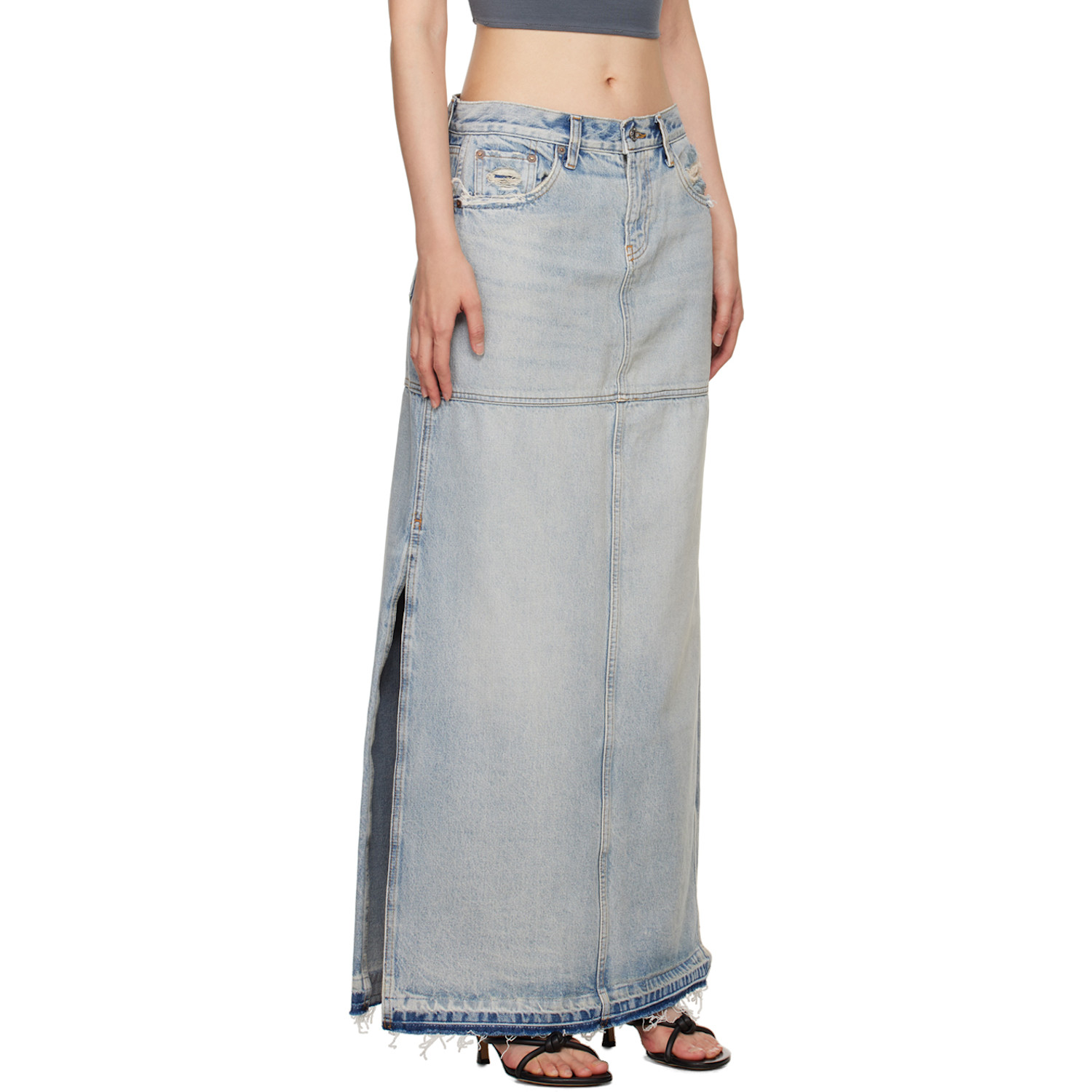  Re/done Blue Split Maxi Skirt 