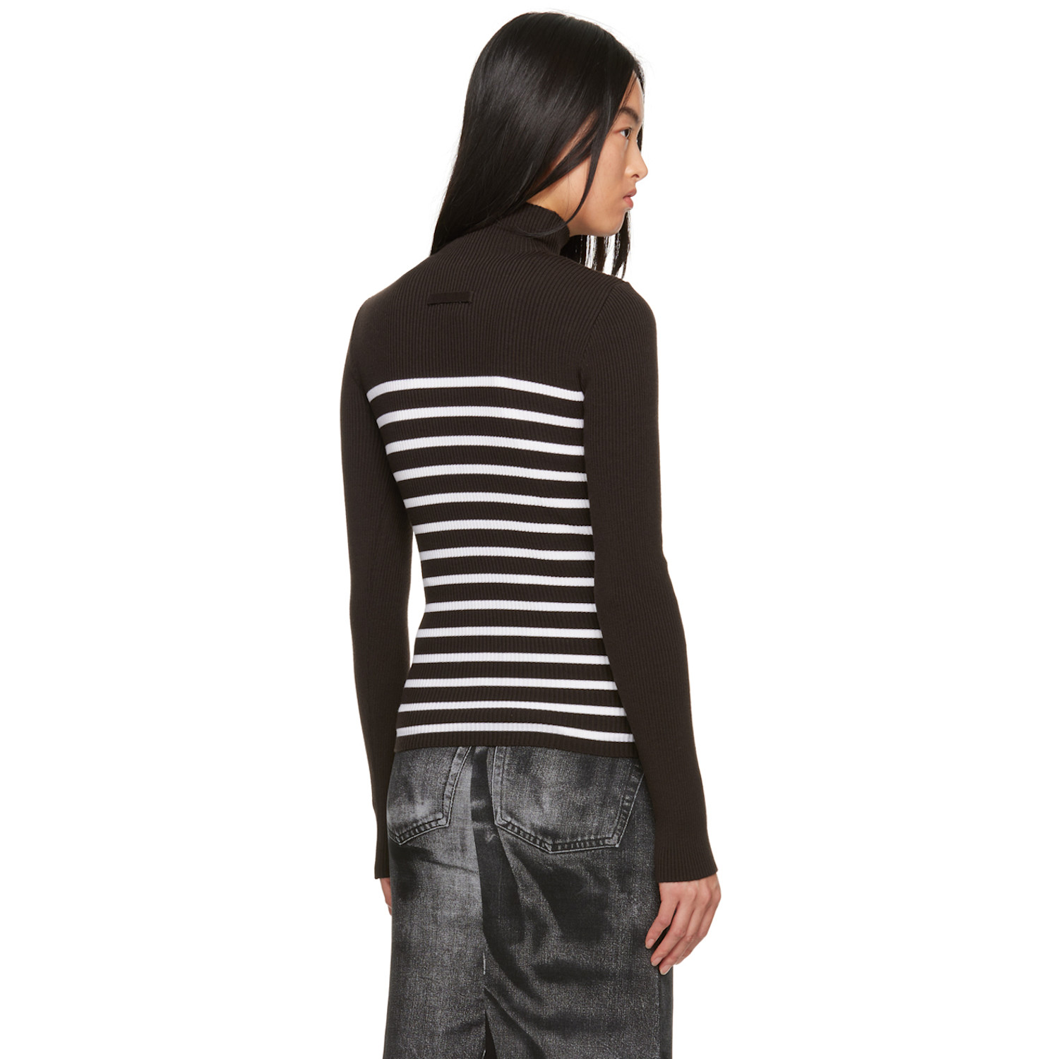  Jean Paul Gaultier Brown & White Striped Turtleneck 