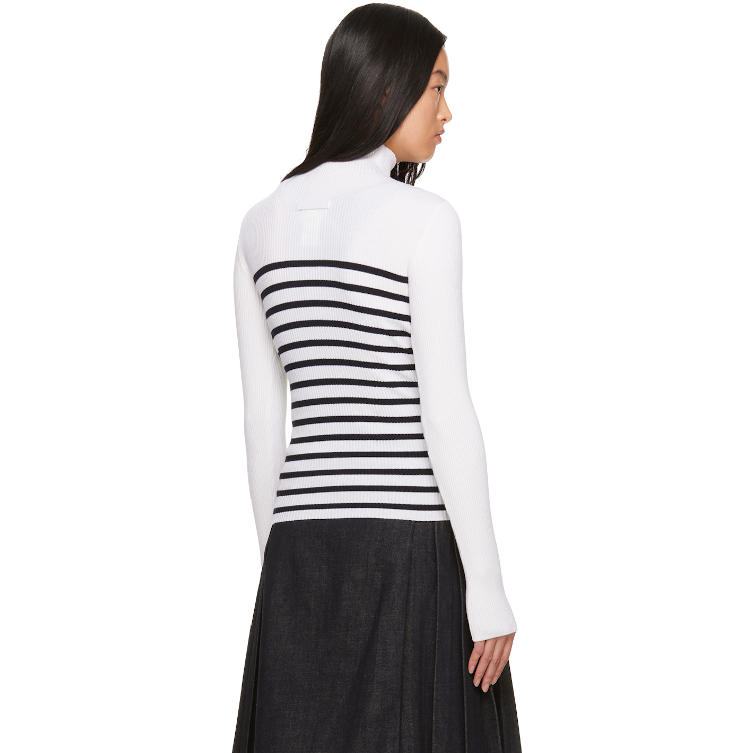  Jean Paul Gaultier White & Navy Striped Turtleneck 