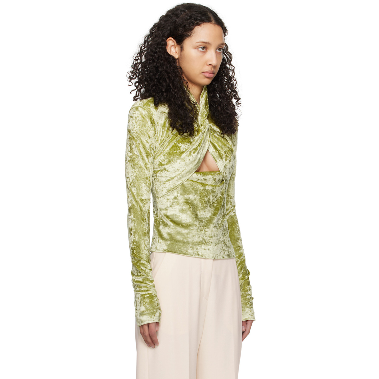  Nanushka Green Iride Long Sleeve T-shirt 