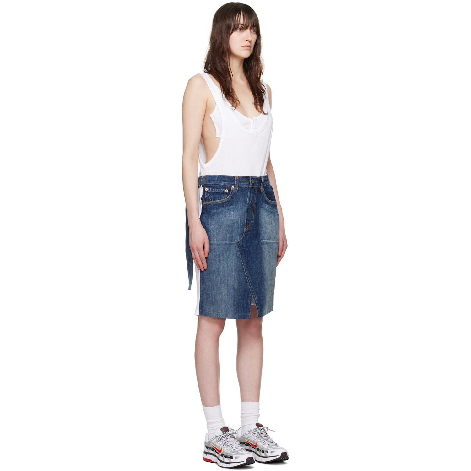  Bless White & Indigo Pocketlegdress Midi Dress 