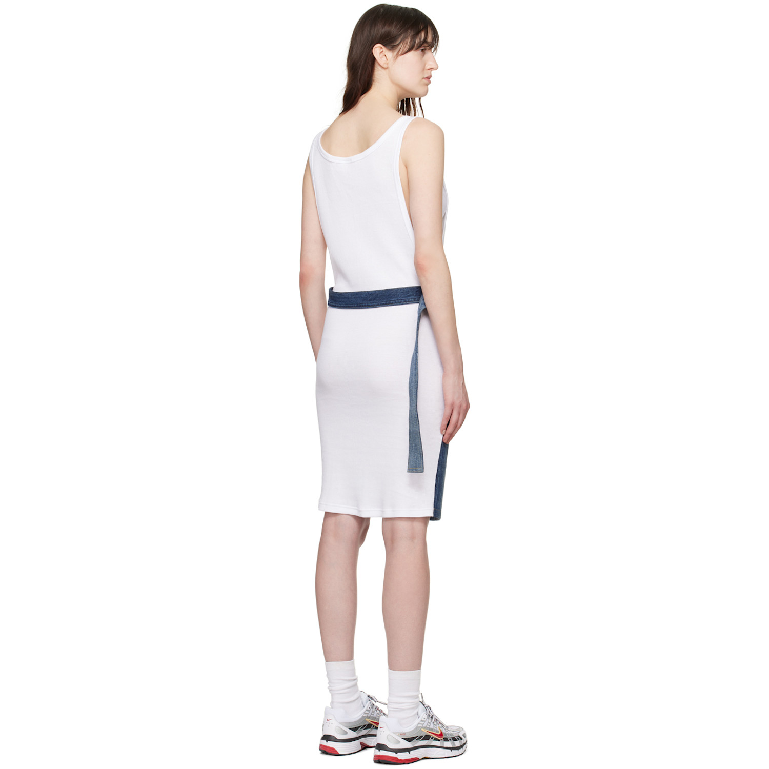  Bless White & Indigo Pocketlegdress Midi Dress 