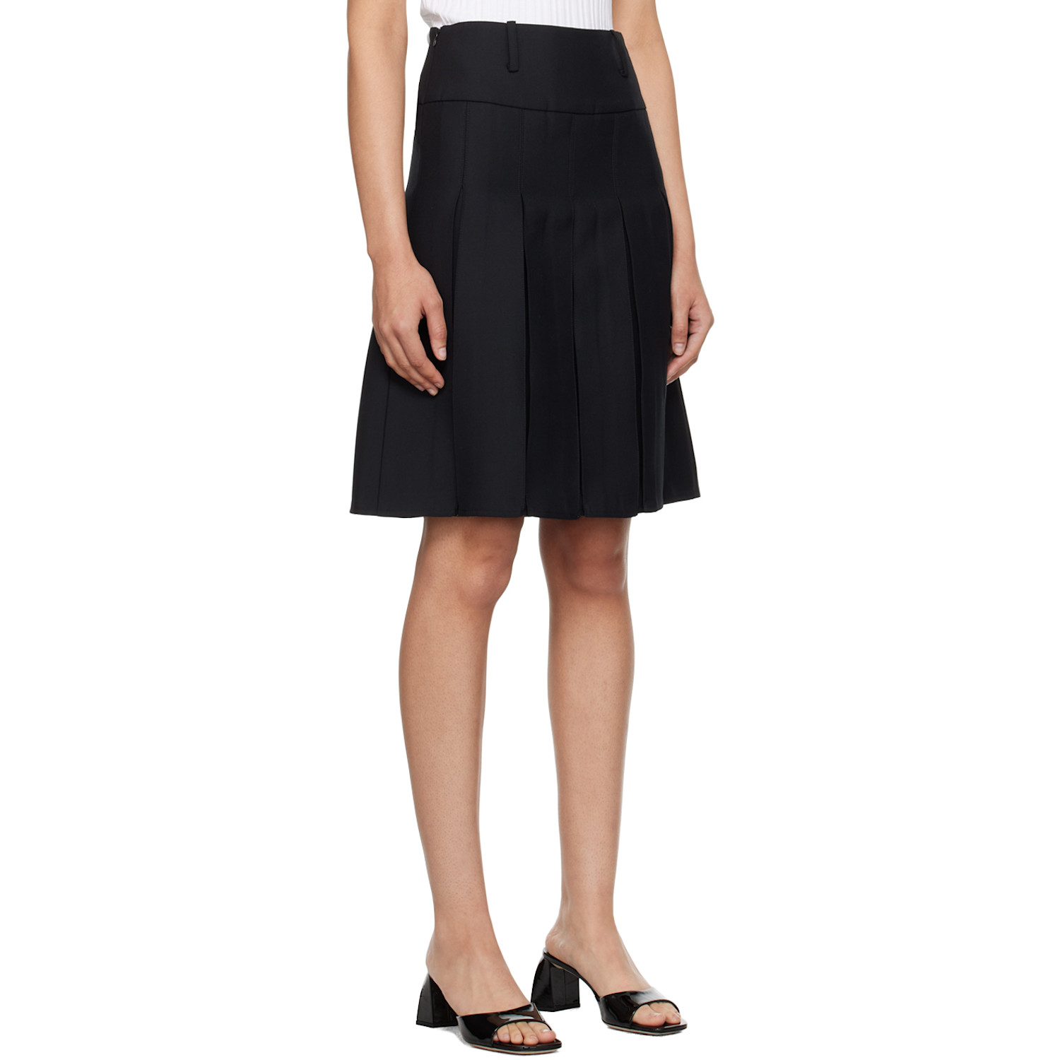  Fax Copy Express Black Pleated Midi Skirt 