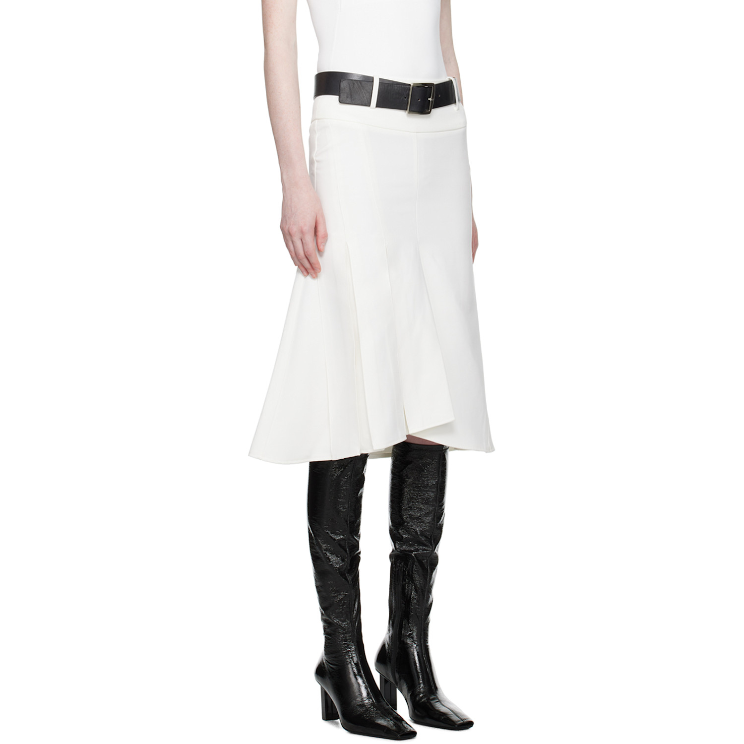  Fax Copy Express White Fishtail Midi Skirt 