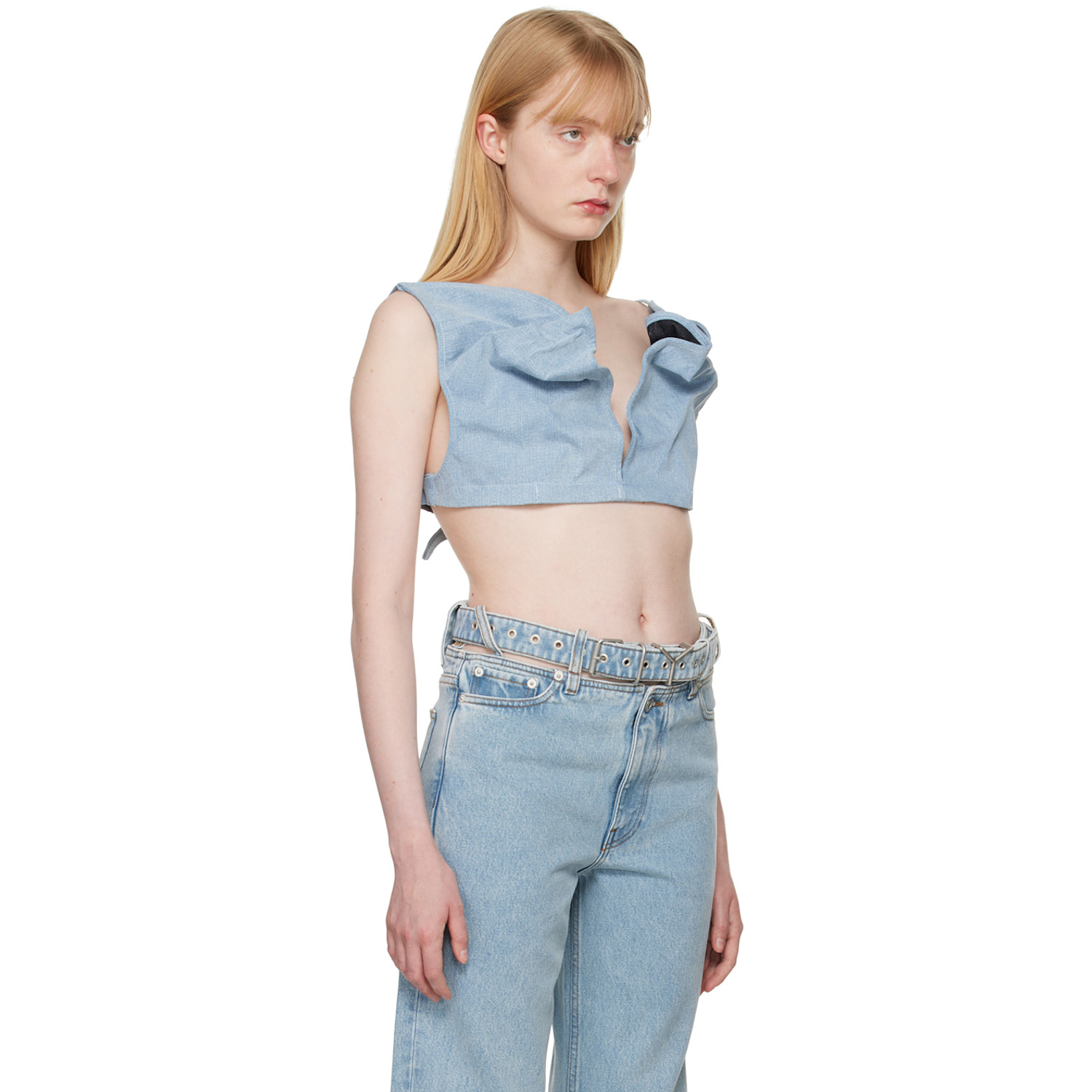  Y/project Blue Scrunched Denim Bralette 