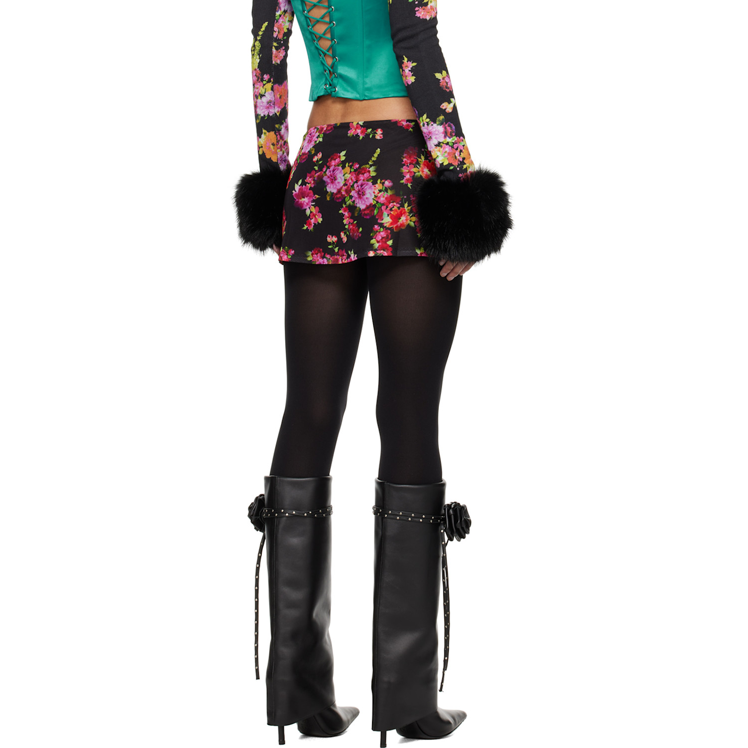  Guizio Black Floral Miniskirt 