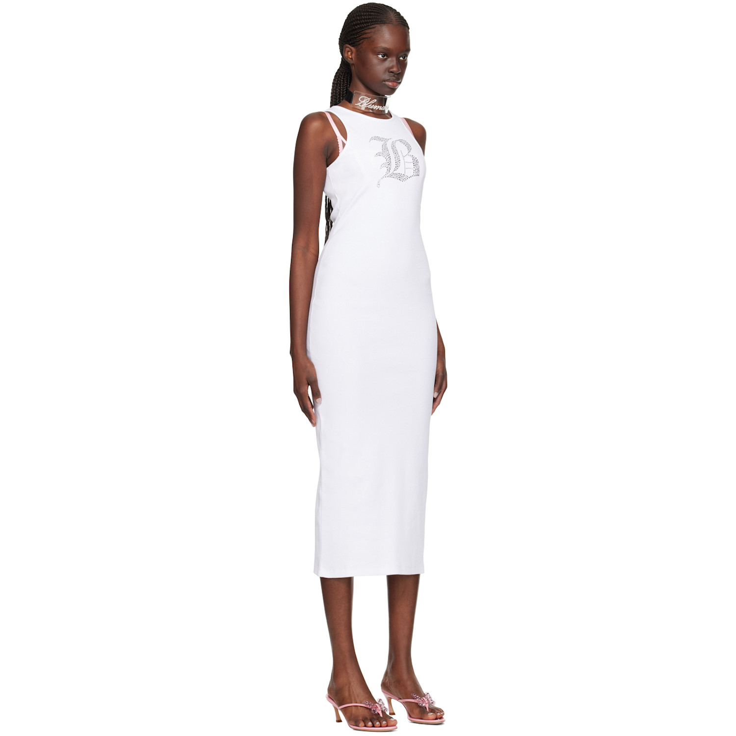  Blumarine White Graphic Midi Dress 