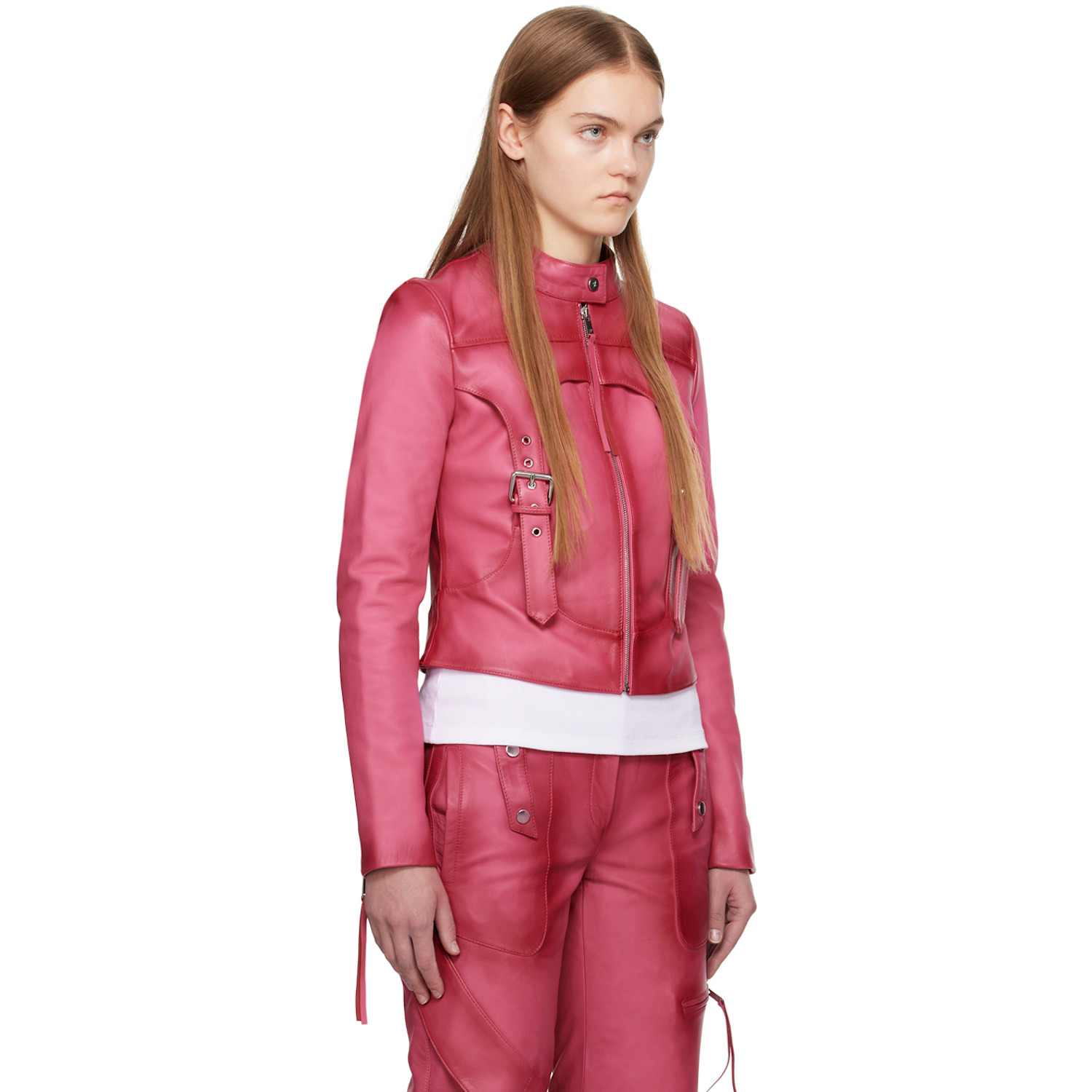  Blumarine Pink Guêpière Leather Biker Jacket 