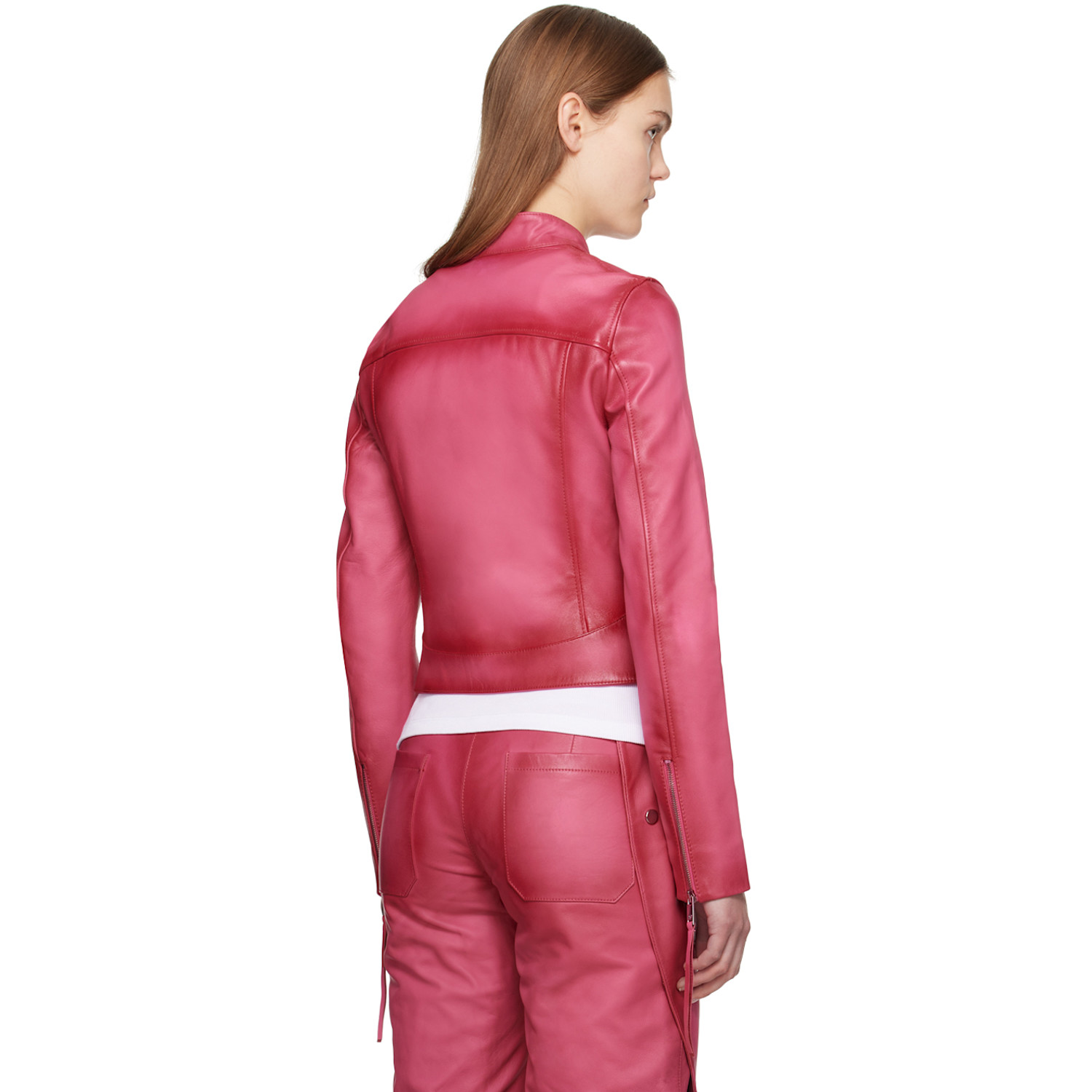  Blumarine Pink Guêpière Leather Biker Jacket 