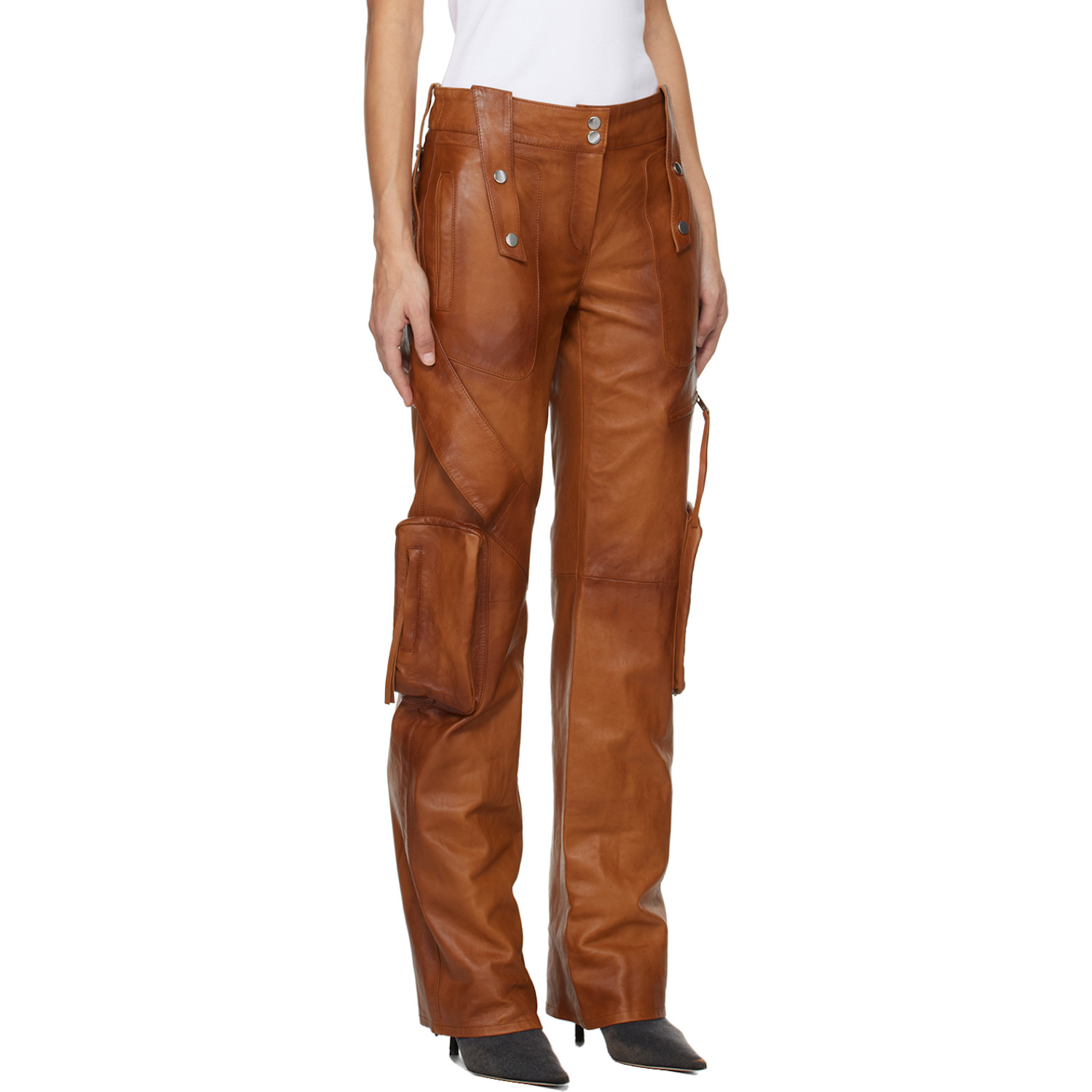  Blumarine Brown Bellows Pocket Leather Pants 