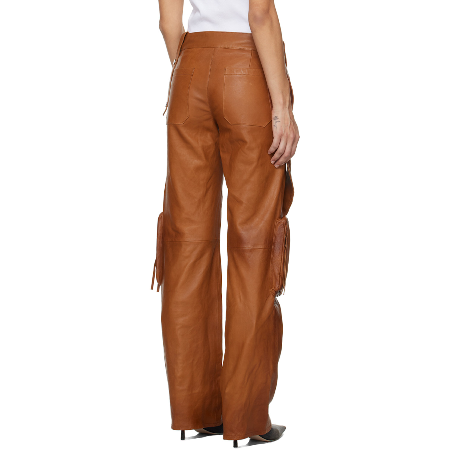  Blumarine Brown Bellows Pocket Leather Pants 