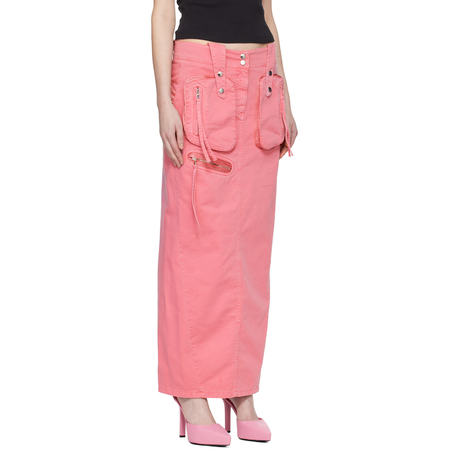  Blumarine Pink Embroidered Maxi Skirt 