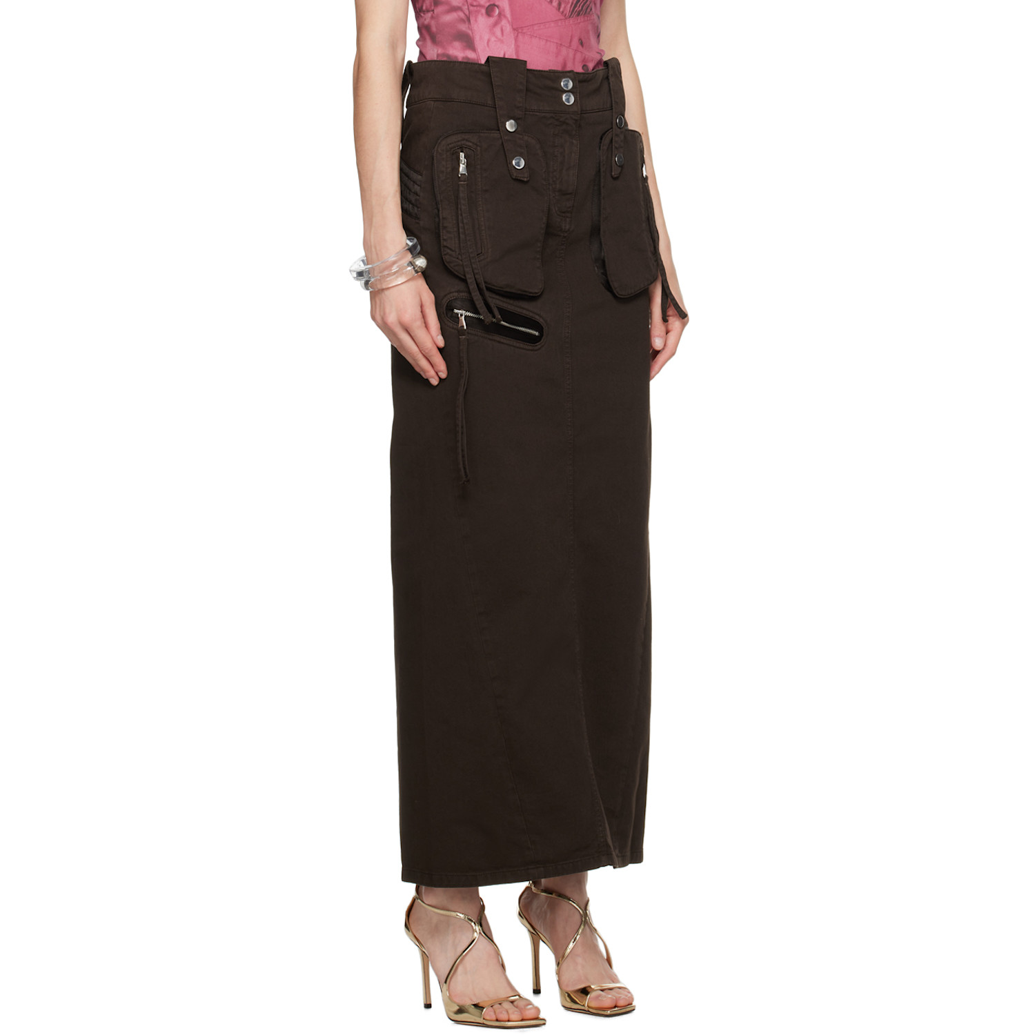  Blumarine Brown Pockets Maxi Skirt 