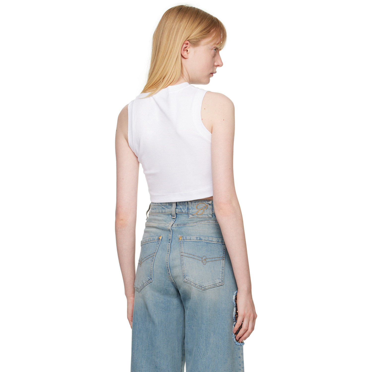  Blumarine White Crystal-cut Tank Top 