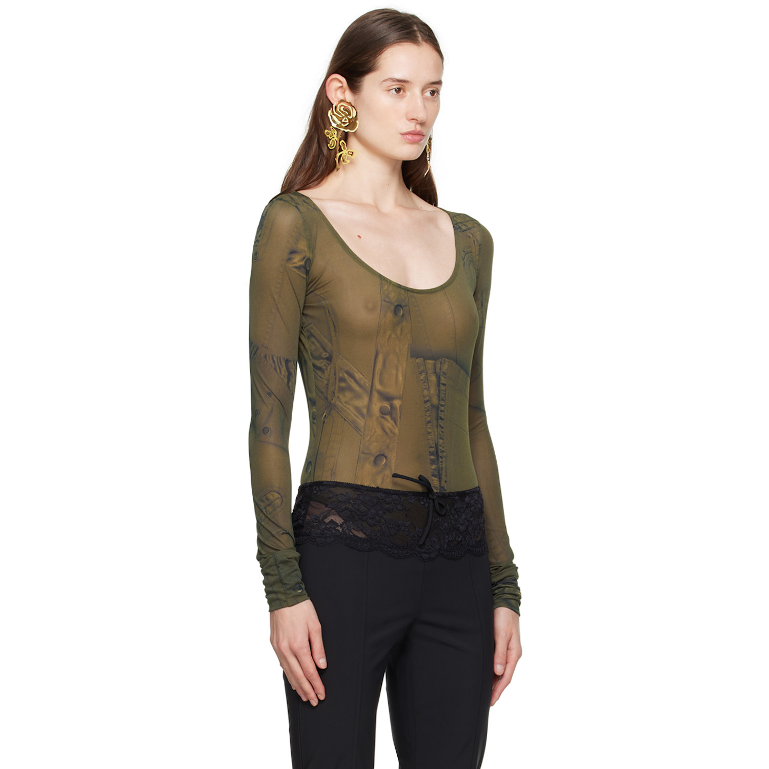  Blumarine Green Printed Bodysuit 