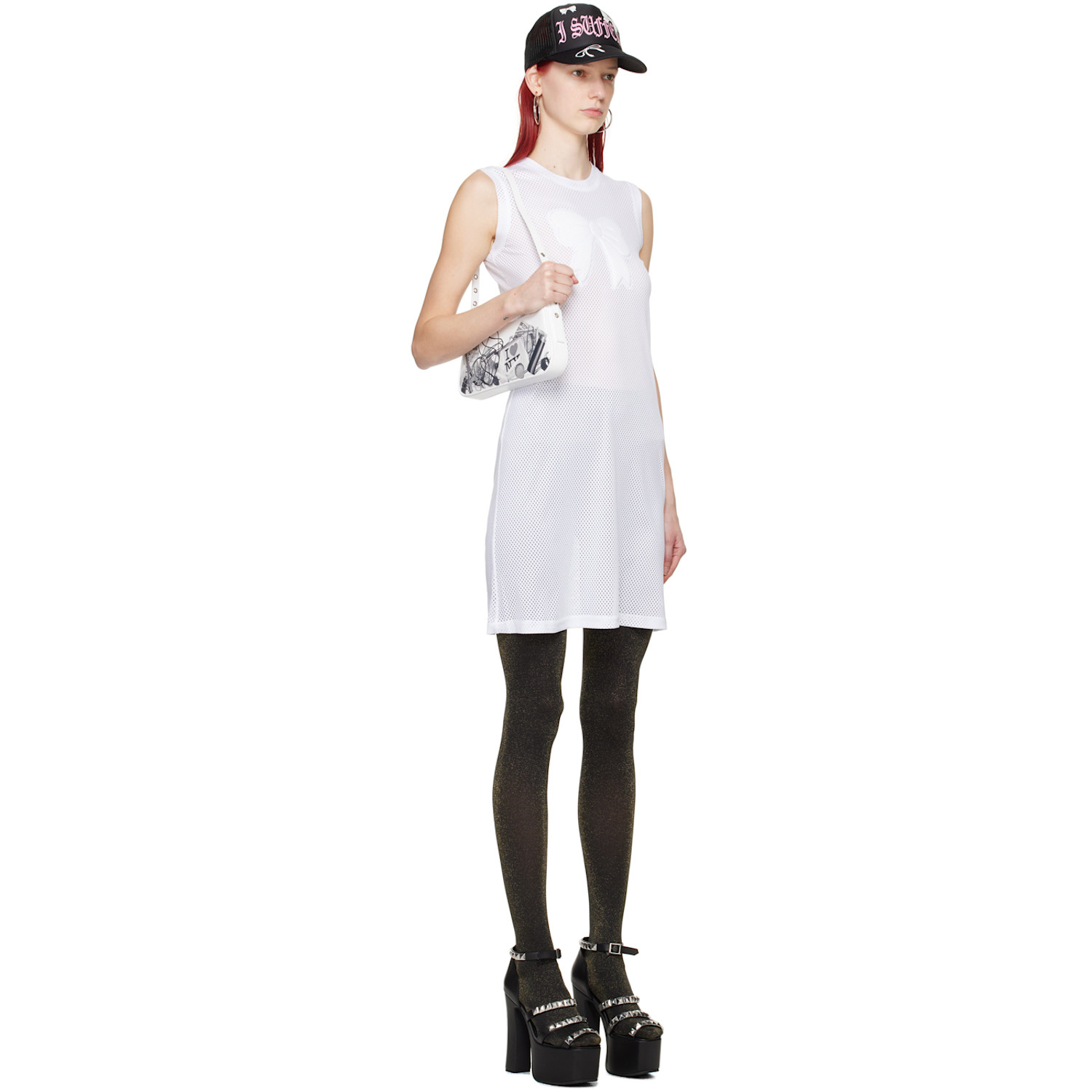  Ashley Williams White Bow Midi Dress 