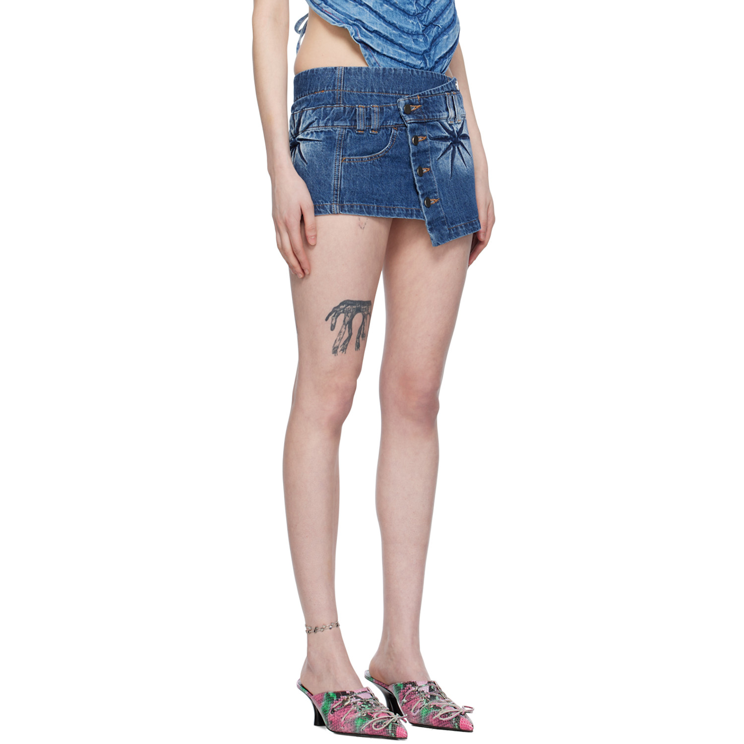  Masha Popova Blue Creased Denim Miniskirt 