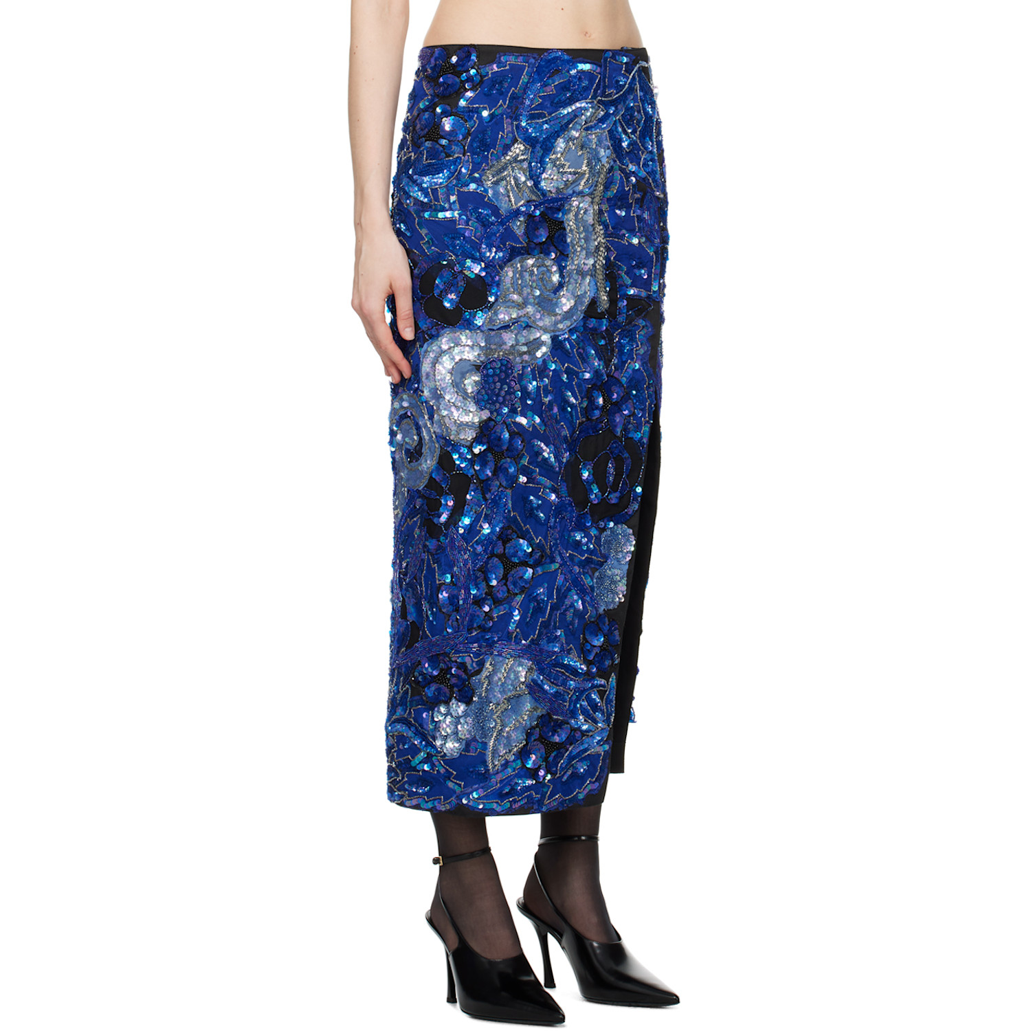  Conner Ives Blue Sequin Maxi Skirt 