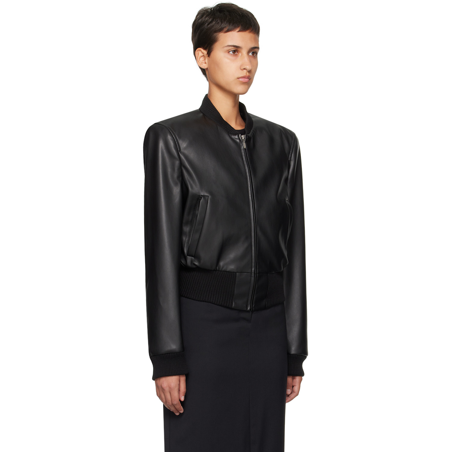  Olēnich Black Zip Faux-leather Bomber Jacket 