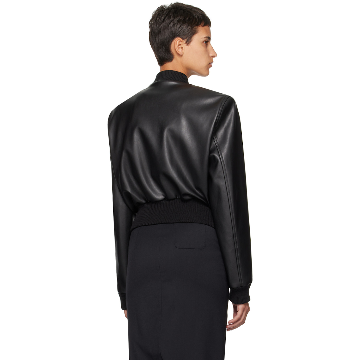  Olēnich Black Zip Faux-leather Bomber Jacket 