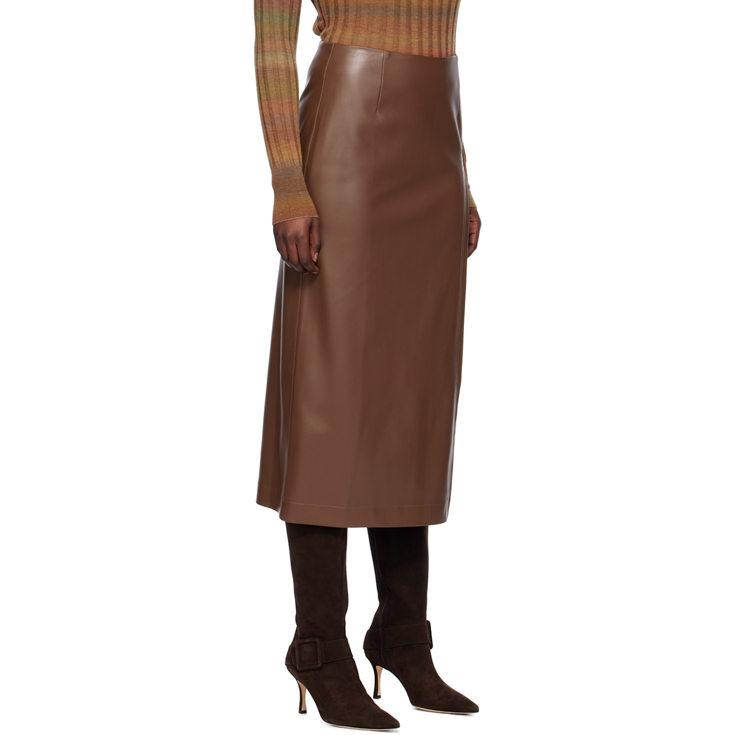  Olēnich Brown Cutout Faux-leather Midi Skirt 