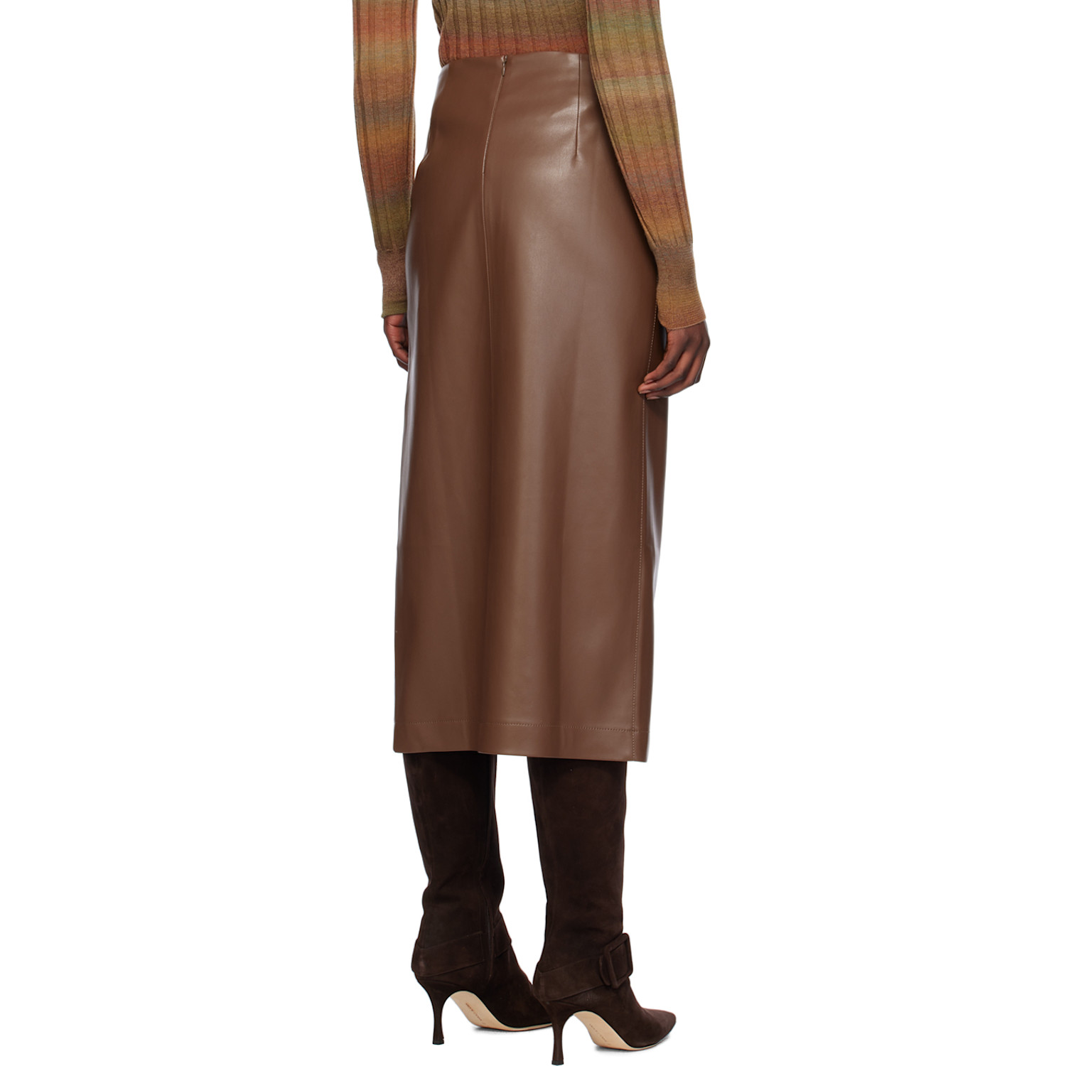  Olēnich Brown Cutout Faux-leather Midi Skirt 