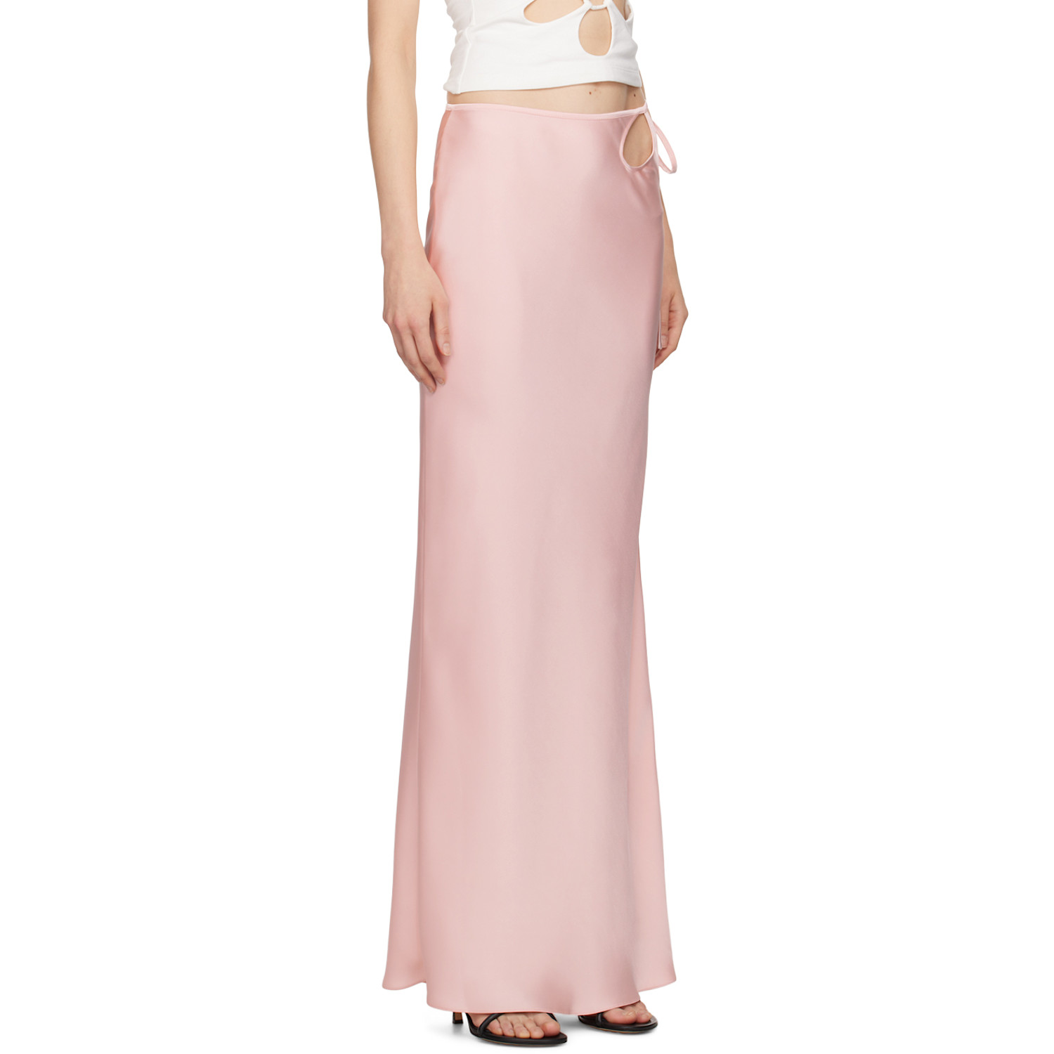  Olēnich Pink Floral Cutout Maxi Skirt 