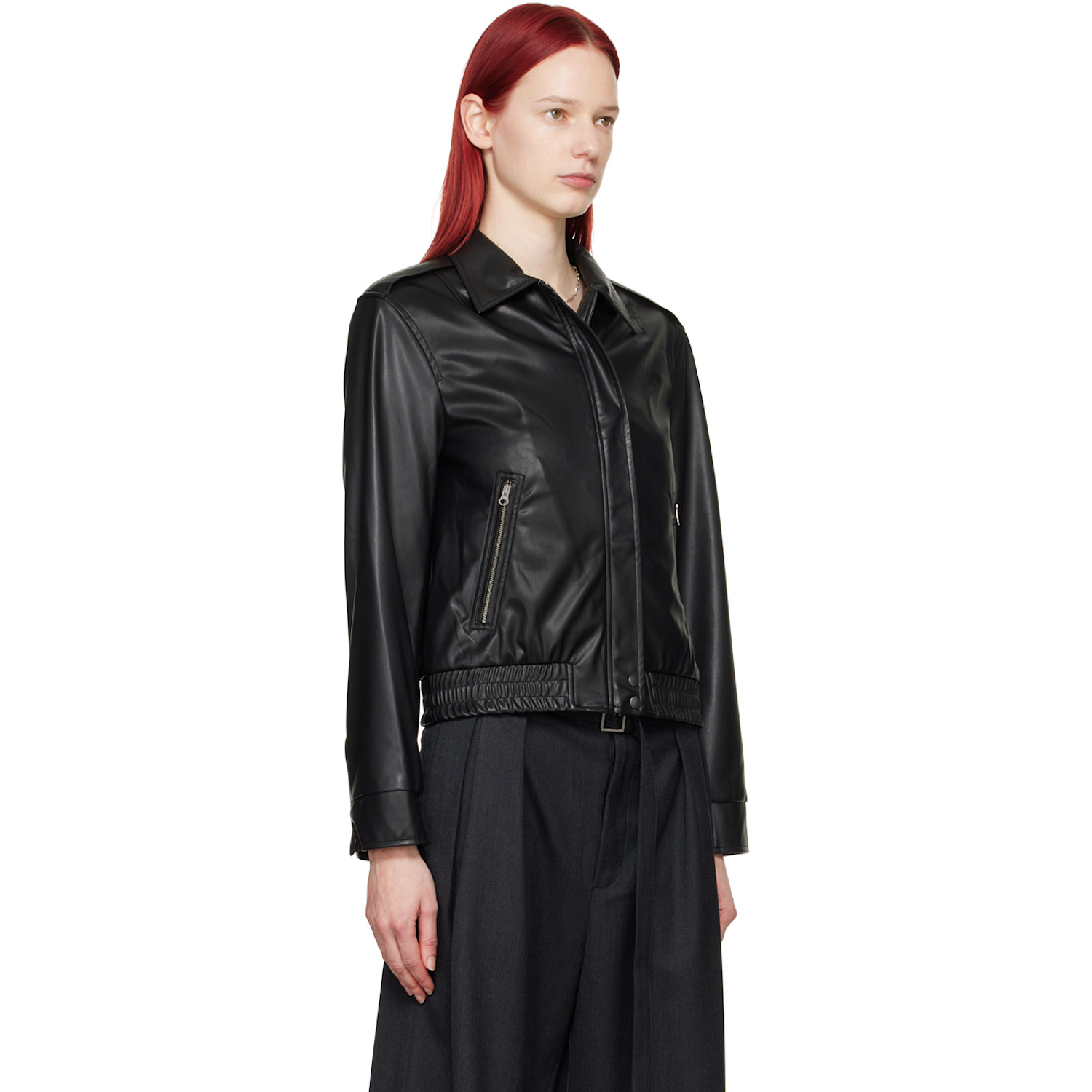  Youth Black Zip Faux-leather Jacket 