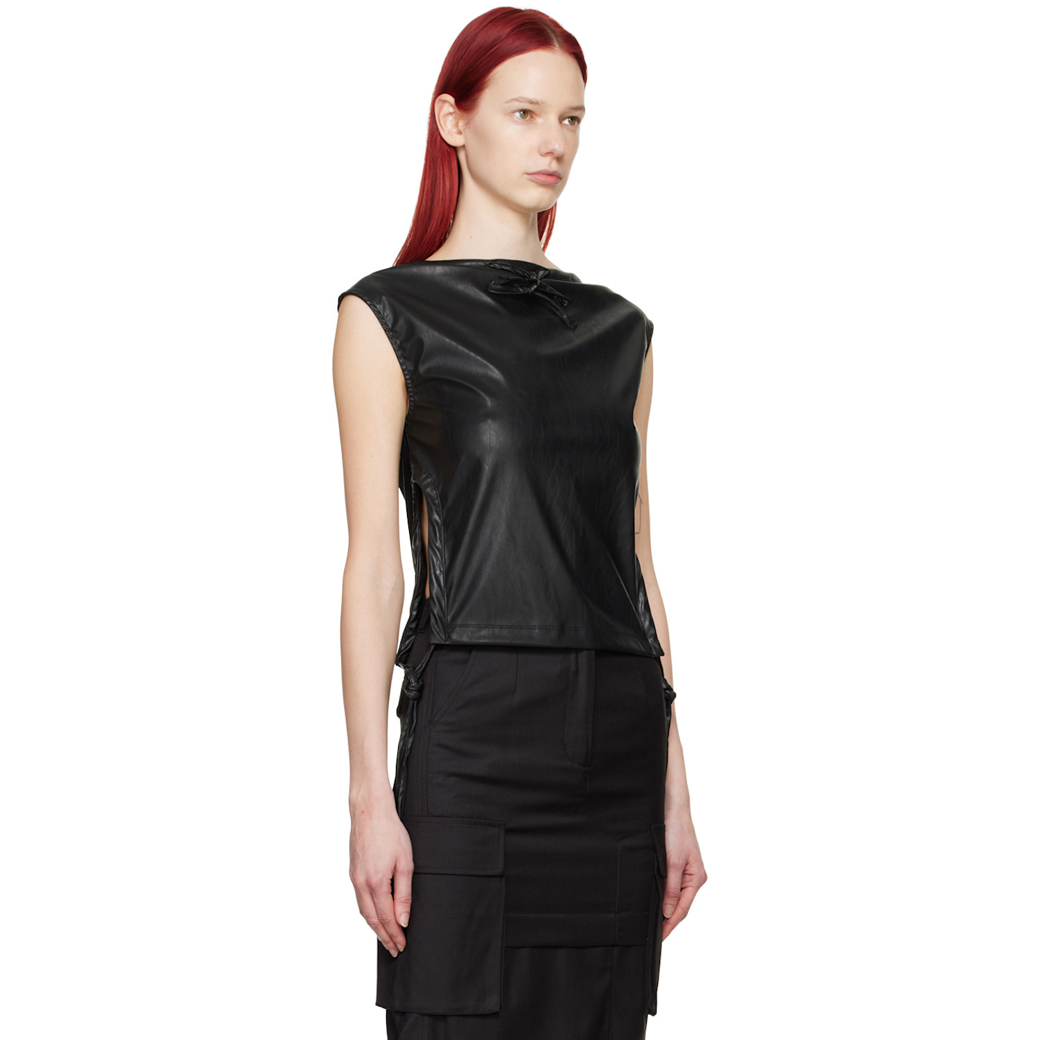  Youth Black Drawstring Faux-leather Tank Top 