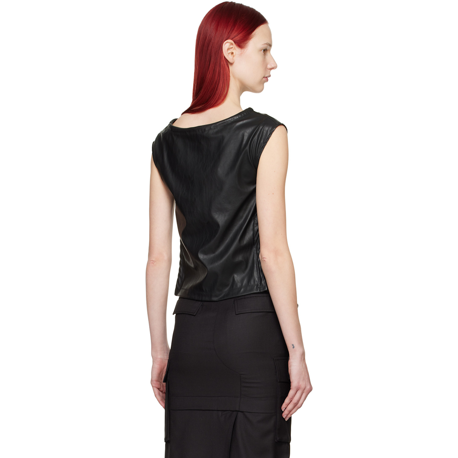  Youth Black Drawstring Faux-leather Tank Top 