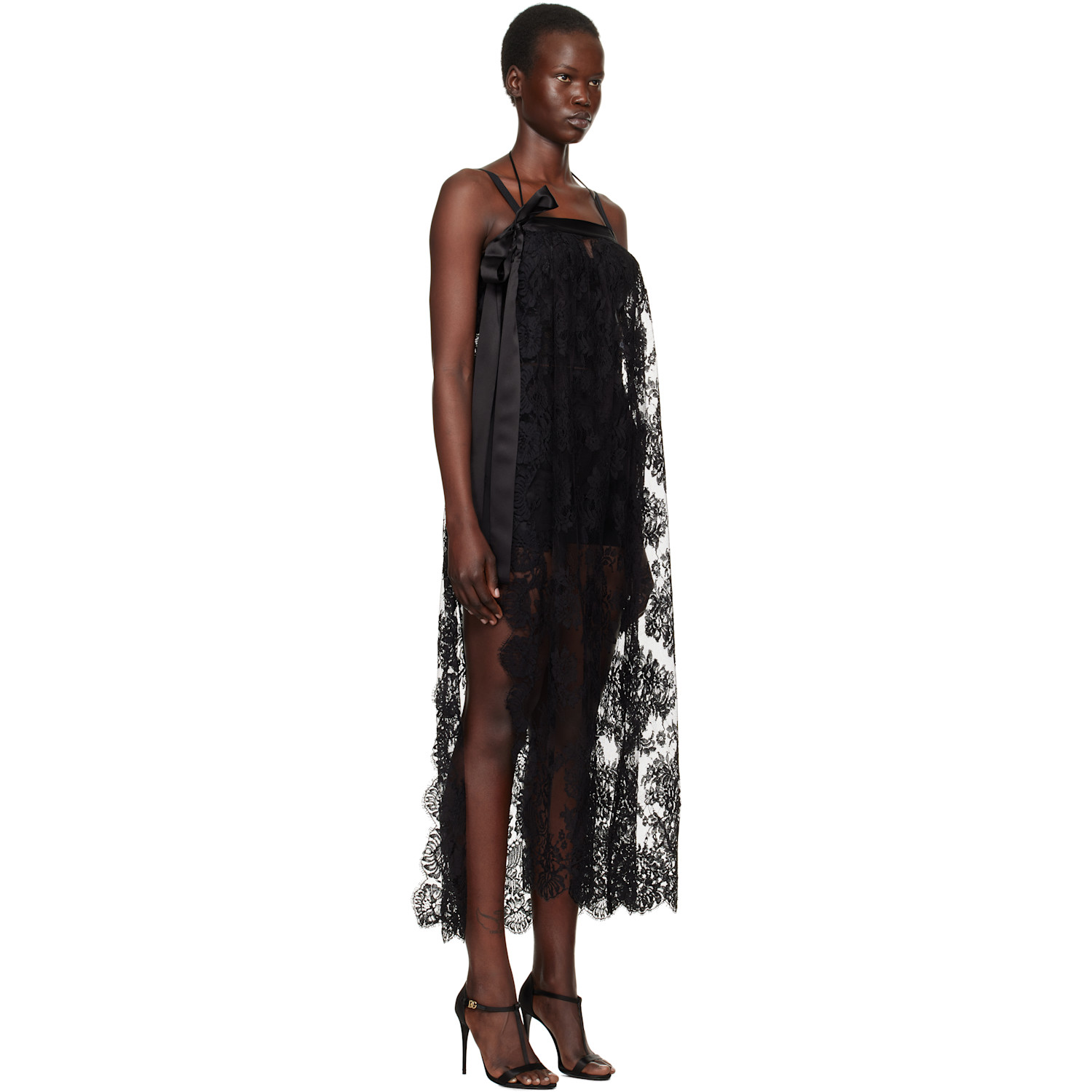  Dolce&gabbana Black Calf-length Chantilly Lace Midi Dress 