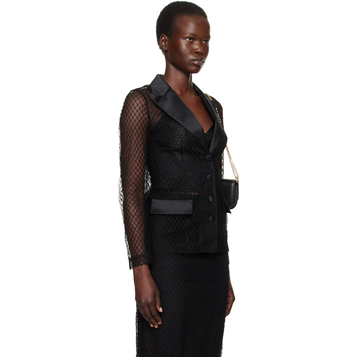  Dolce&gabbana Black Single-breasted Mesh 'dolce' Tuxedo Jacket 