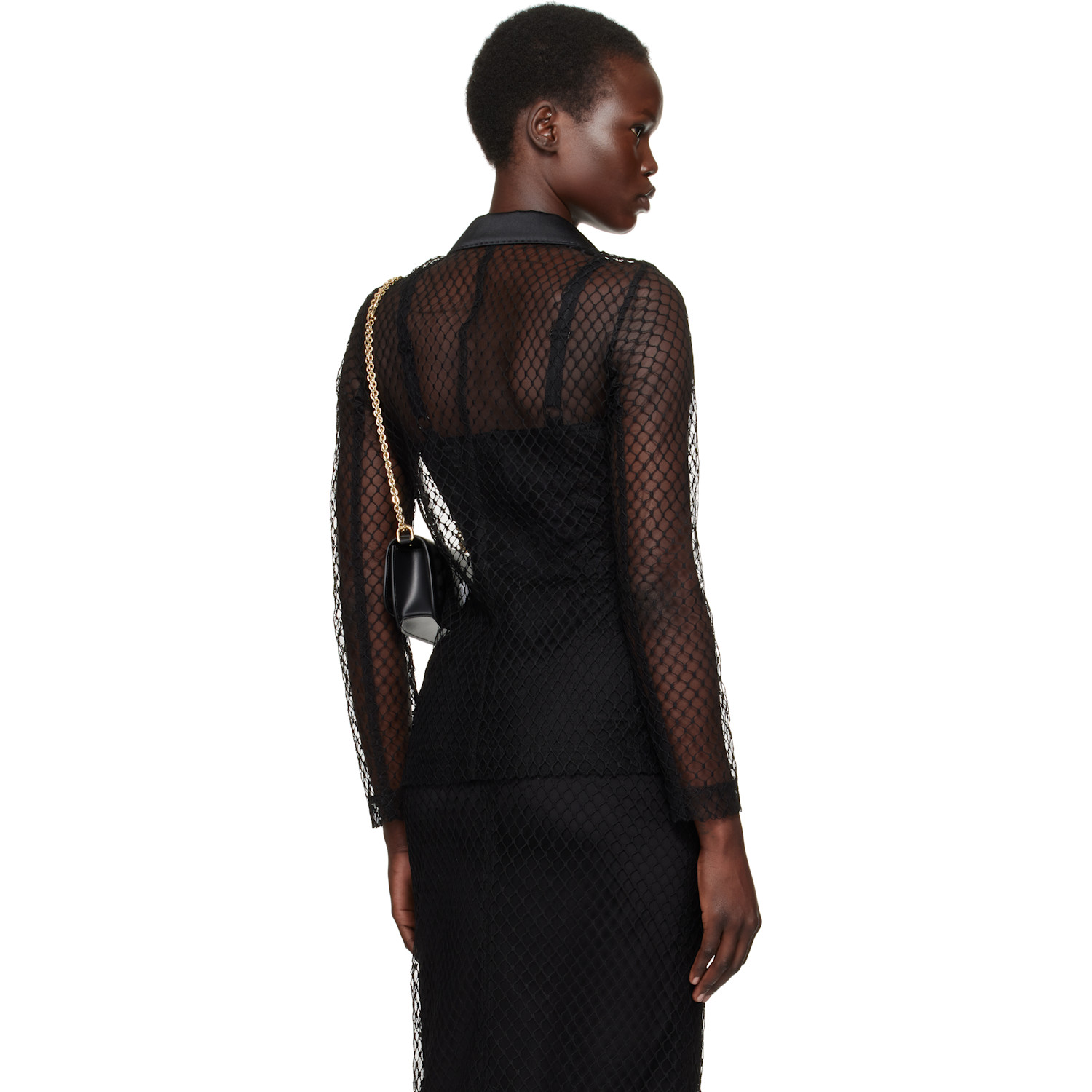  Dolce&gabbana Black Single-breasted Mesh 'dolce' Tuxedo Jacket 