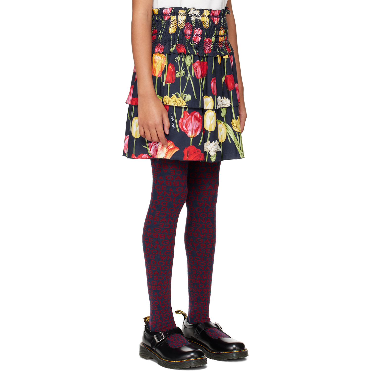  Dolce&gabbana Kids Navy Tulips Printed Skirt 