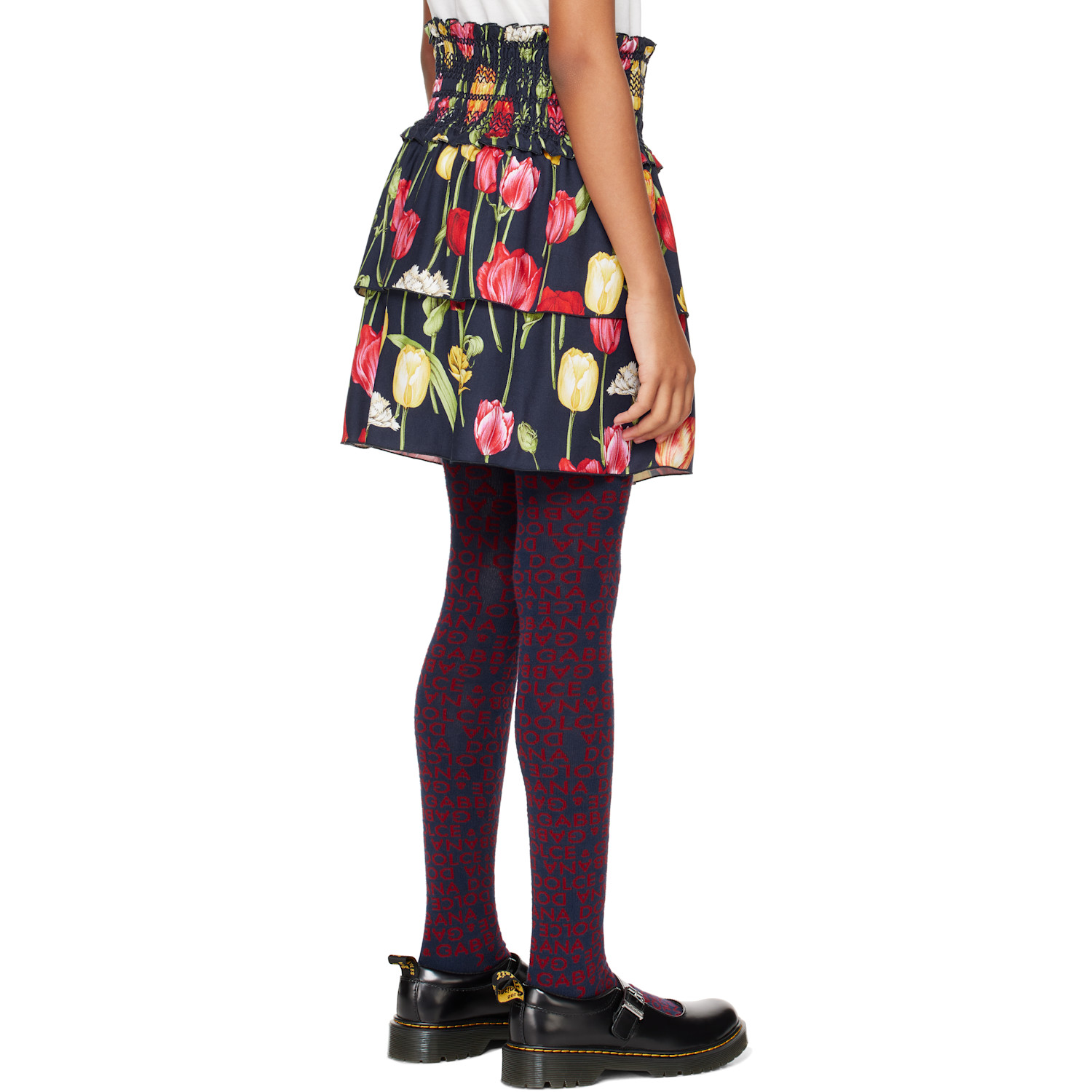  Dolce&gabbana Kids Navy Tulips Printed Skirt 