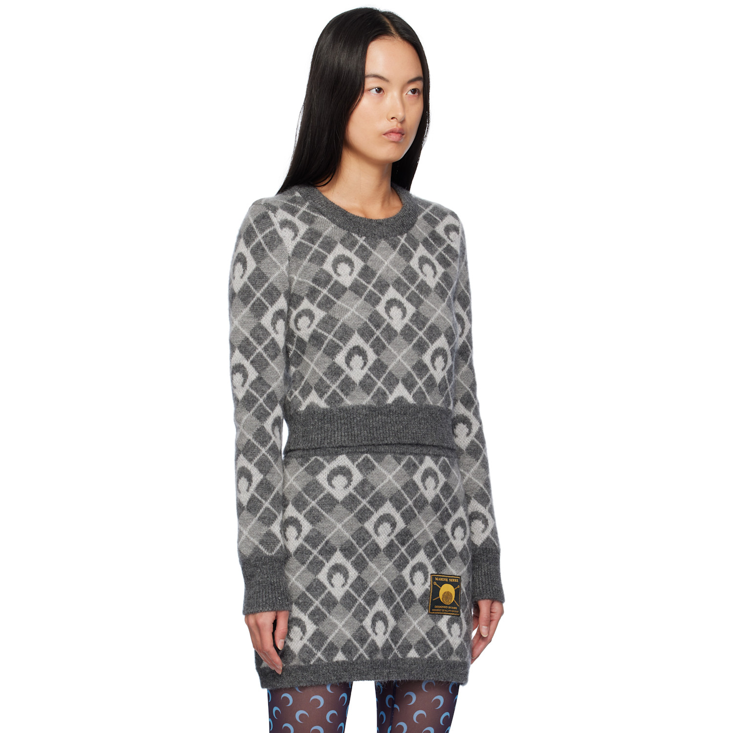  Marine Serre Gray Moon Argyle Knit Cropped Sweater 
